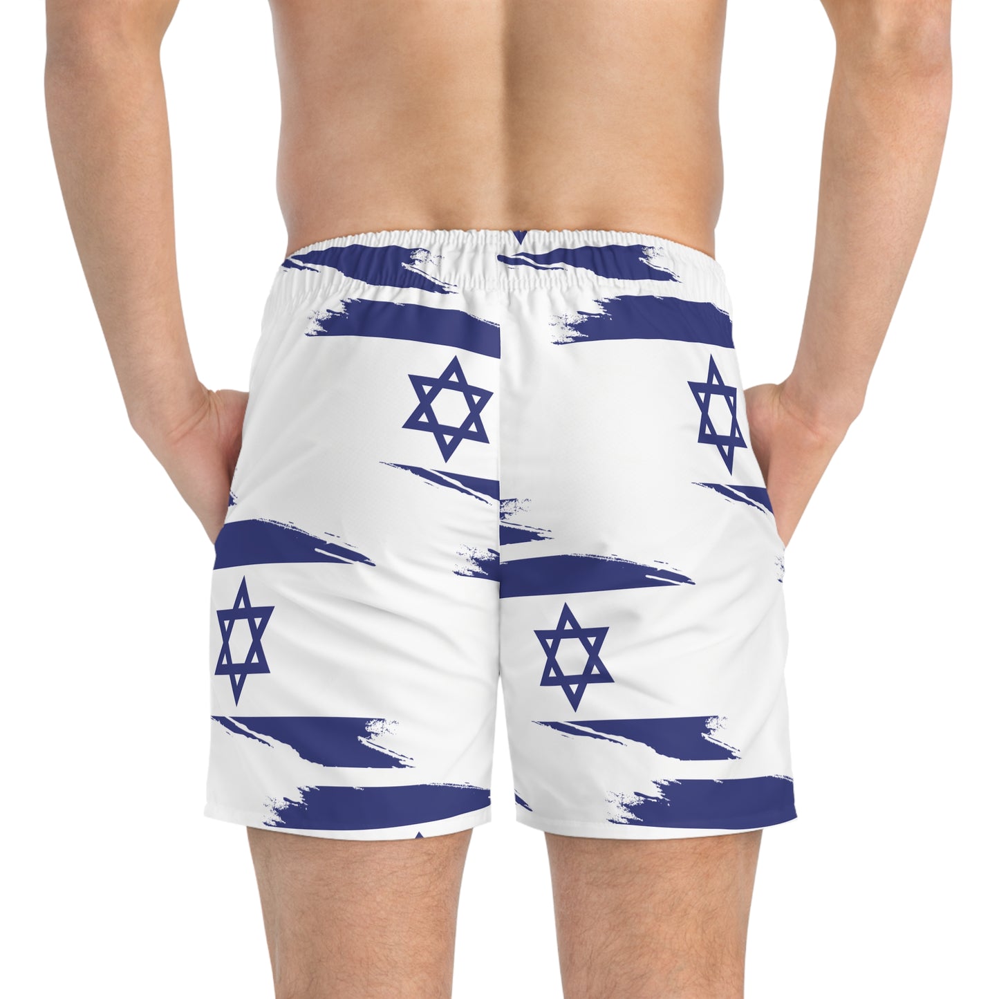 Ilay Larger Israel Flag Pattern on White Swim Trunks