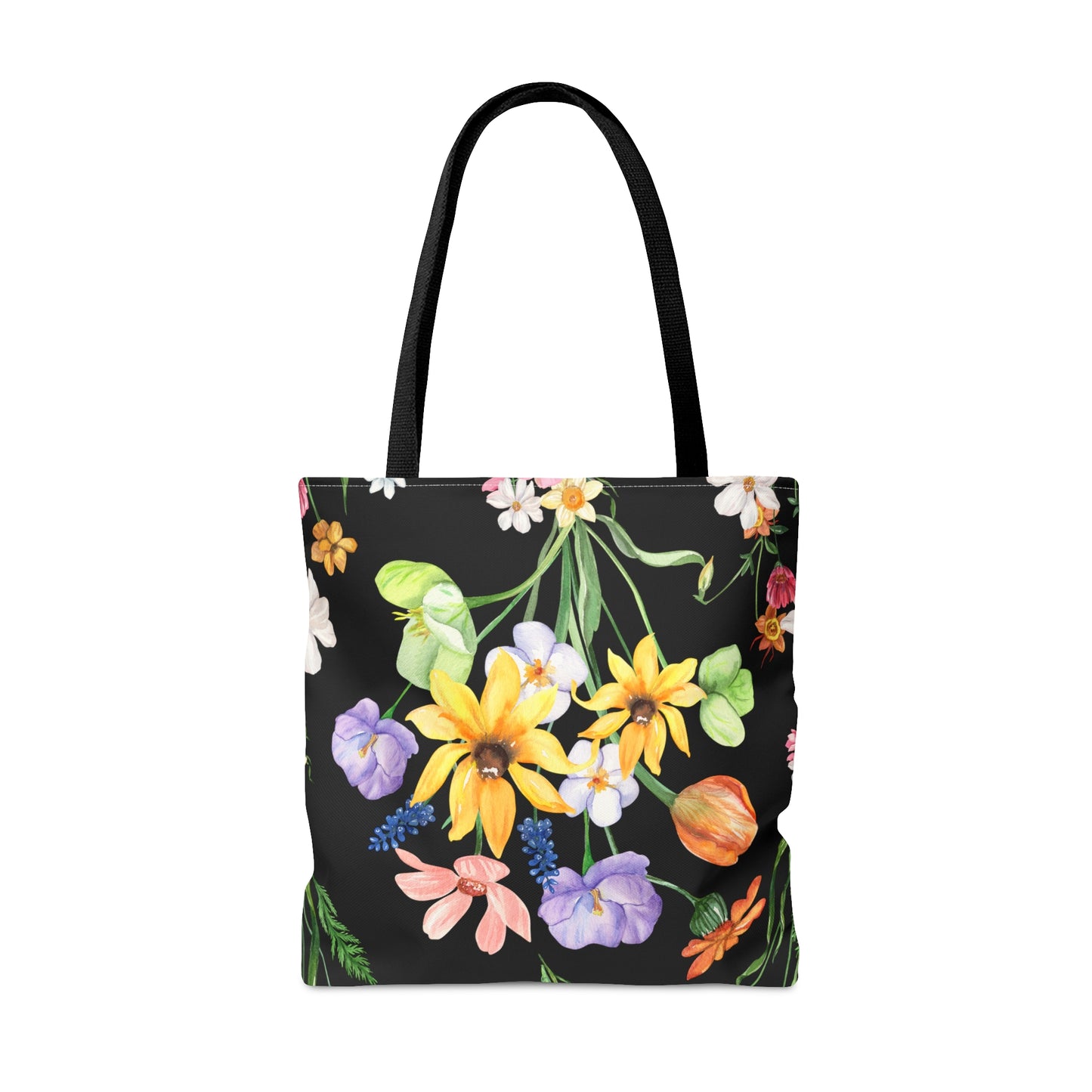 Yvonne Floral Pattern on Black Tote Bag