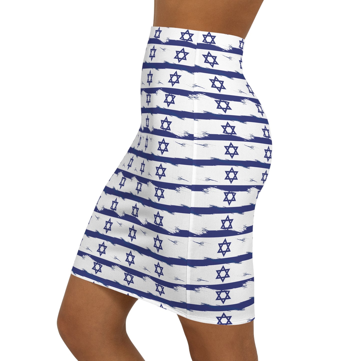 Israel Flag on Flag Lines Pattern Women's Mid-Waist Pencil Skirt