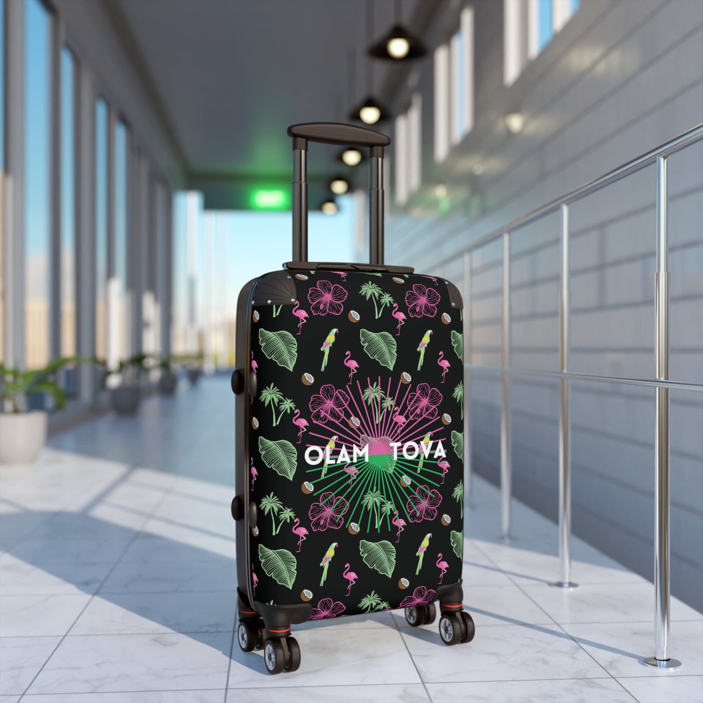 Tropical Pattern on Black Suitcase