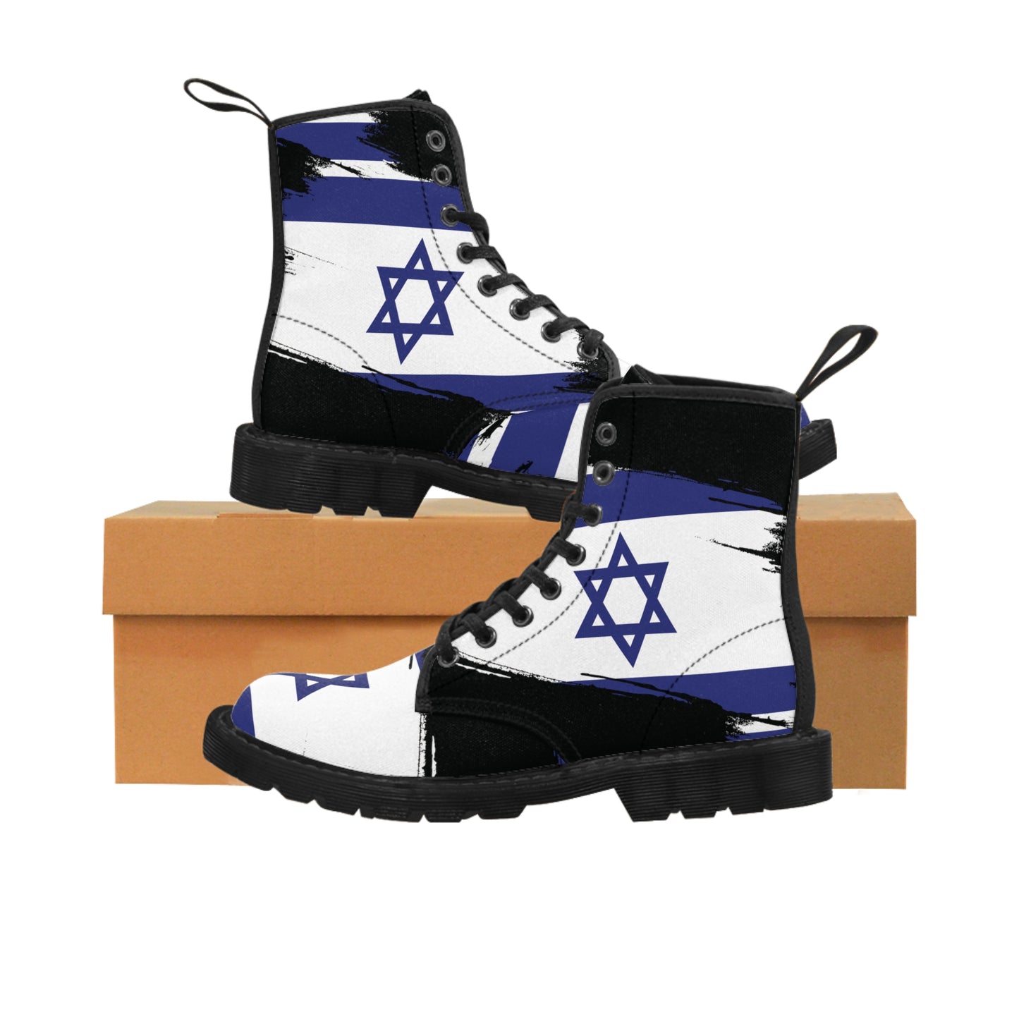 Ilay Larger Israel Flag Pattern on Black Women's Canvas Boots