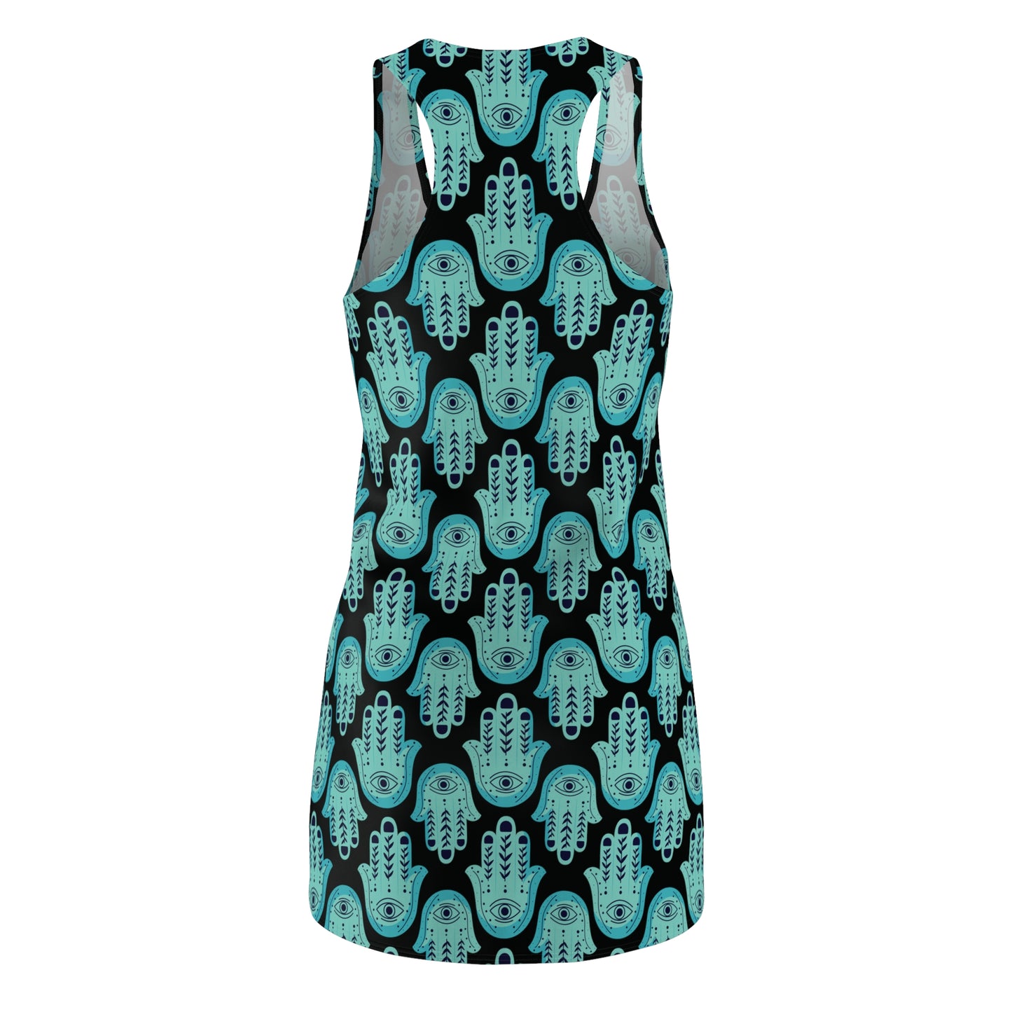 Hannah Bright Turquoise Hamsa Pattern Women's Cut & Sew Racerback Dress