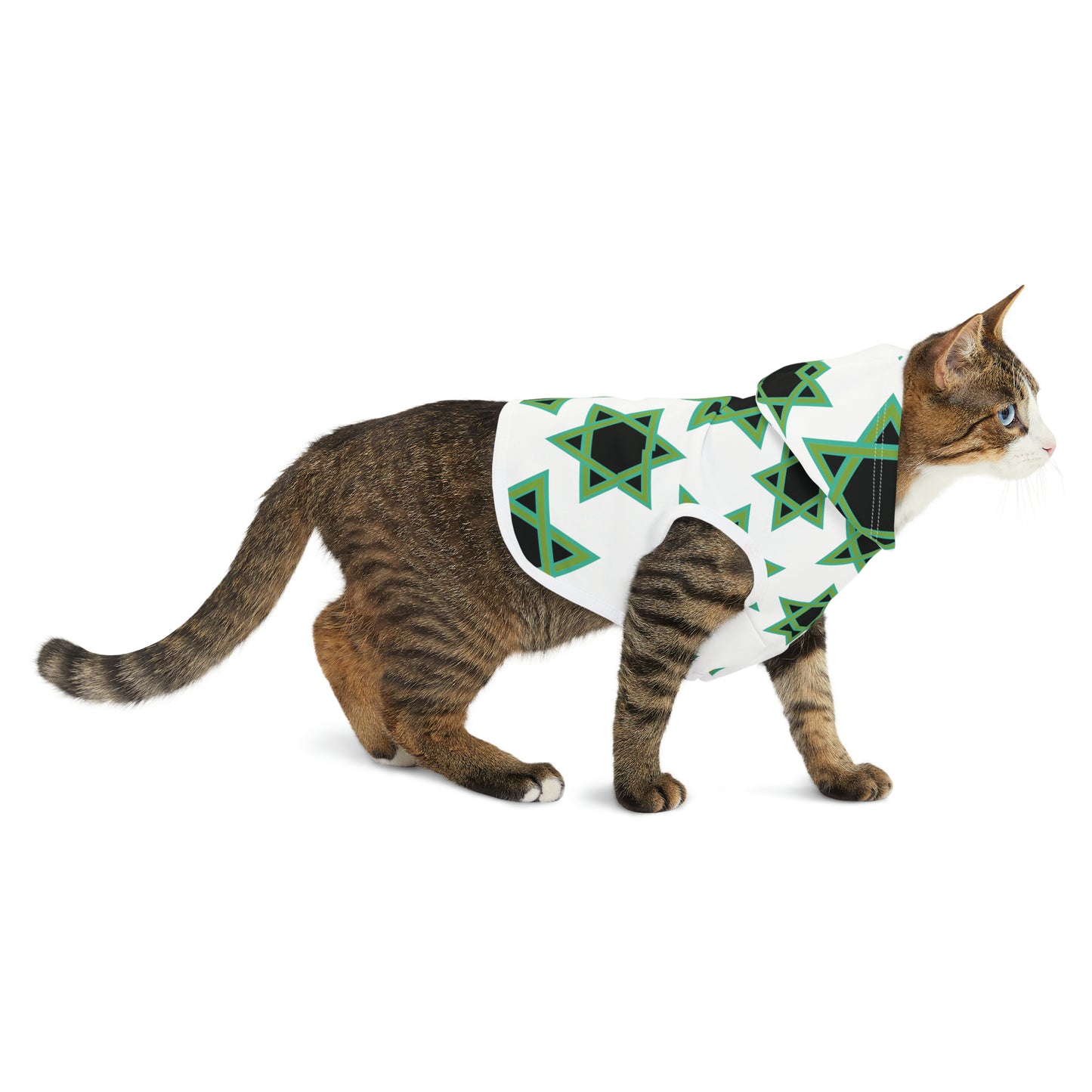 Magan Green David Pattern on White Pet Hoodie