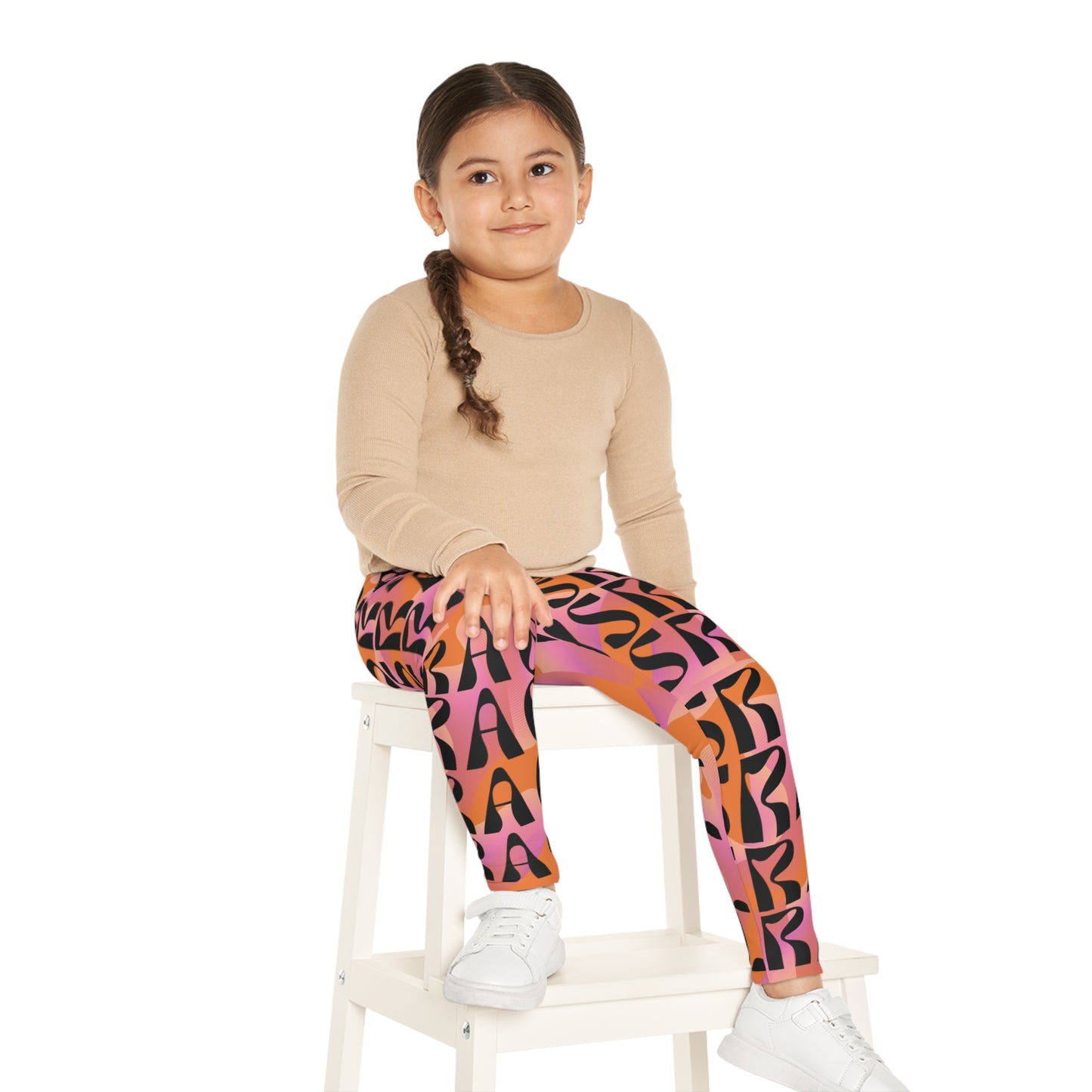 Flow & Squiggle Israel Pink & Coral on Orange Kids Leggings