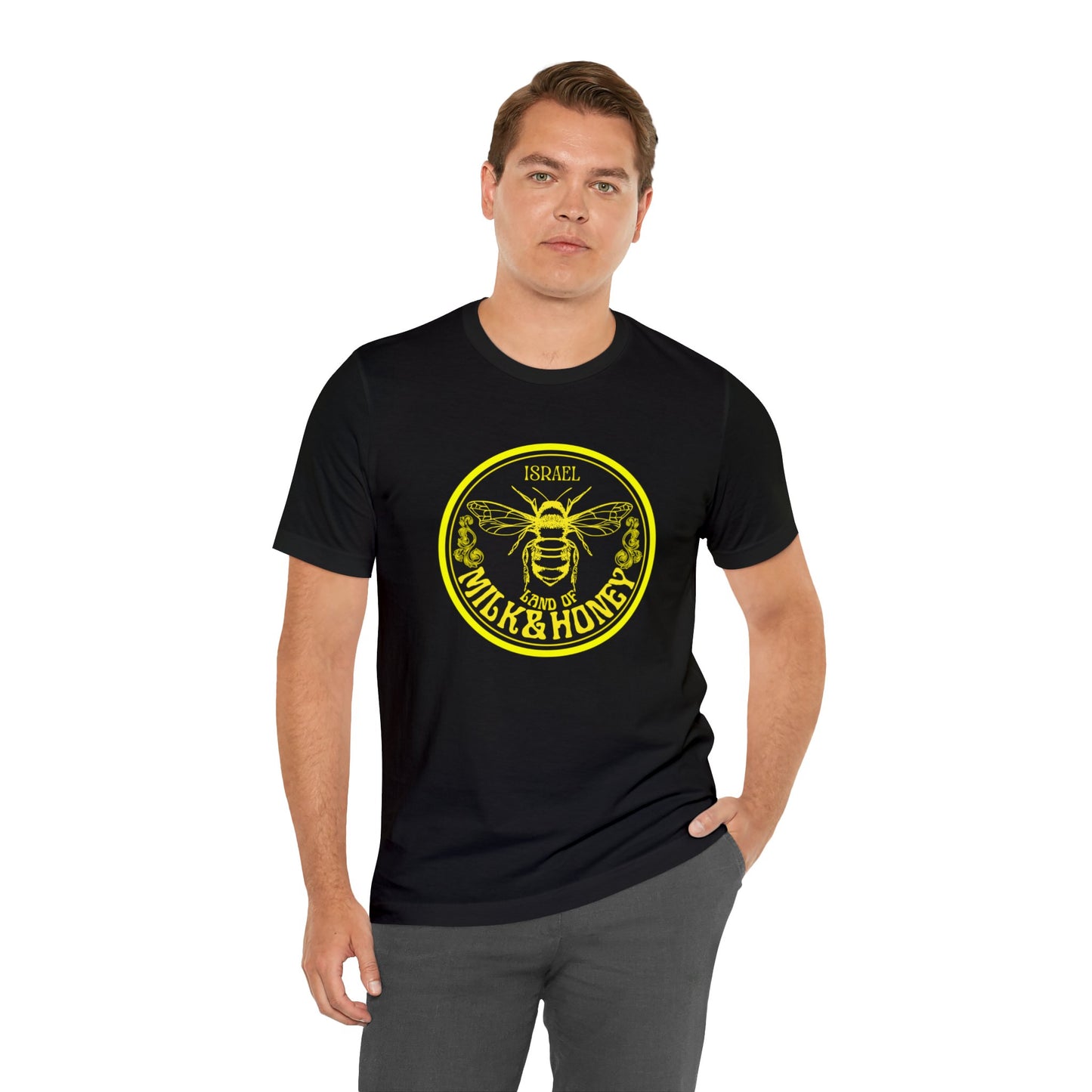 Israel Yellow Milk & Honey Badge Unisex Jersey Short Sleeve Tee