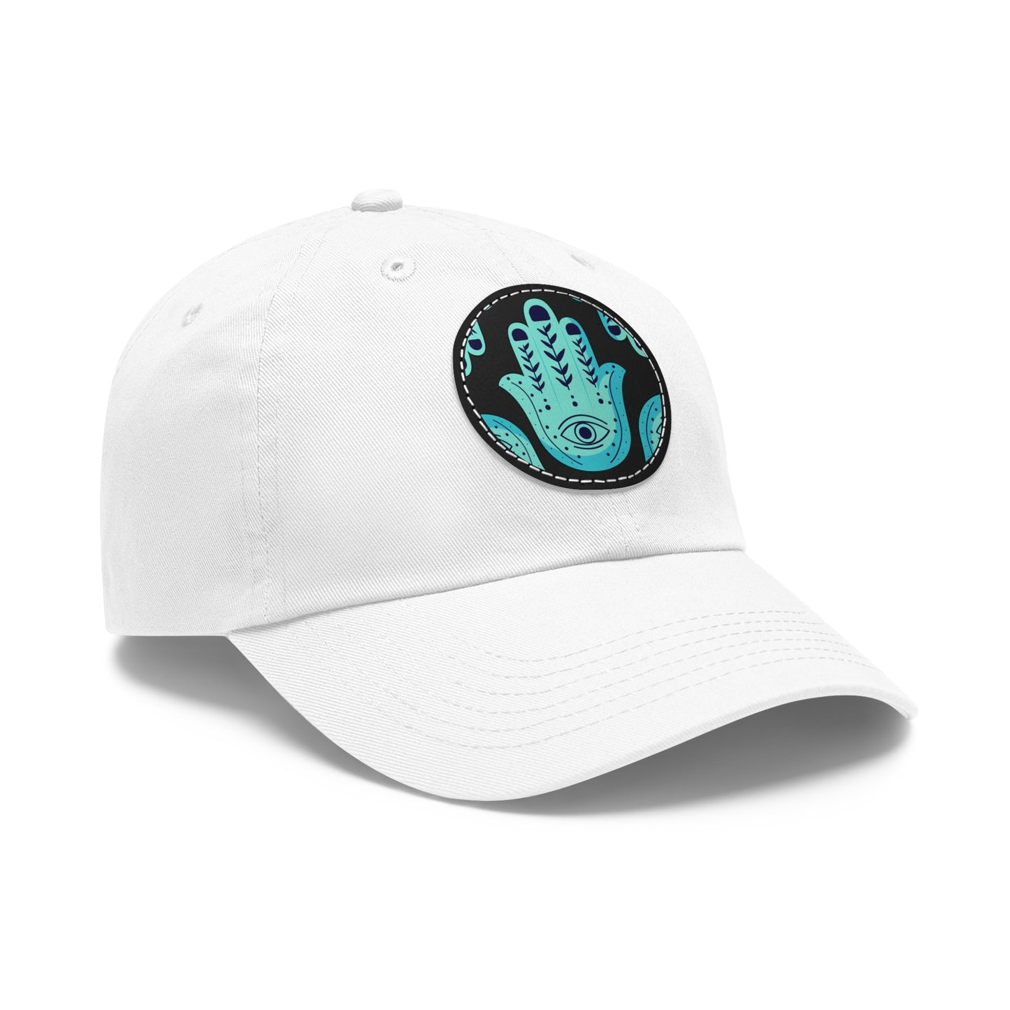 Hannah Bright Turquoise Hamsa Pattern Dad Hat with Leather Patch