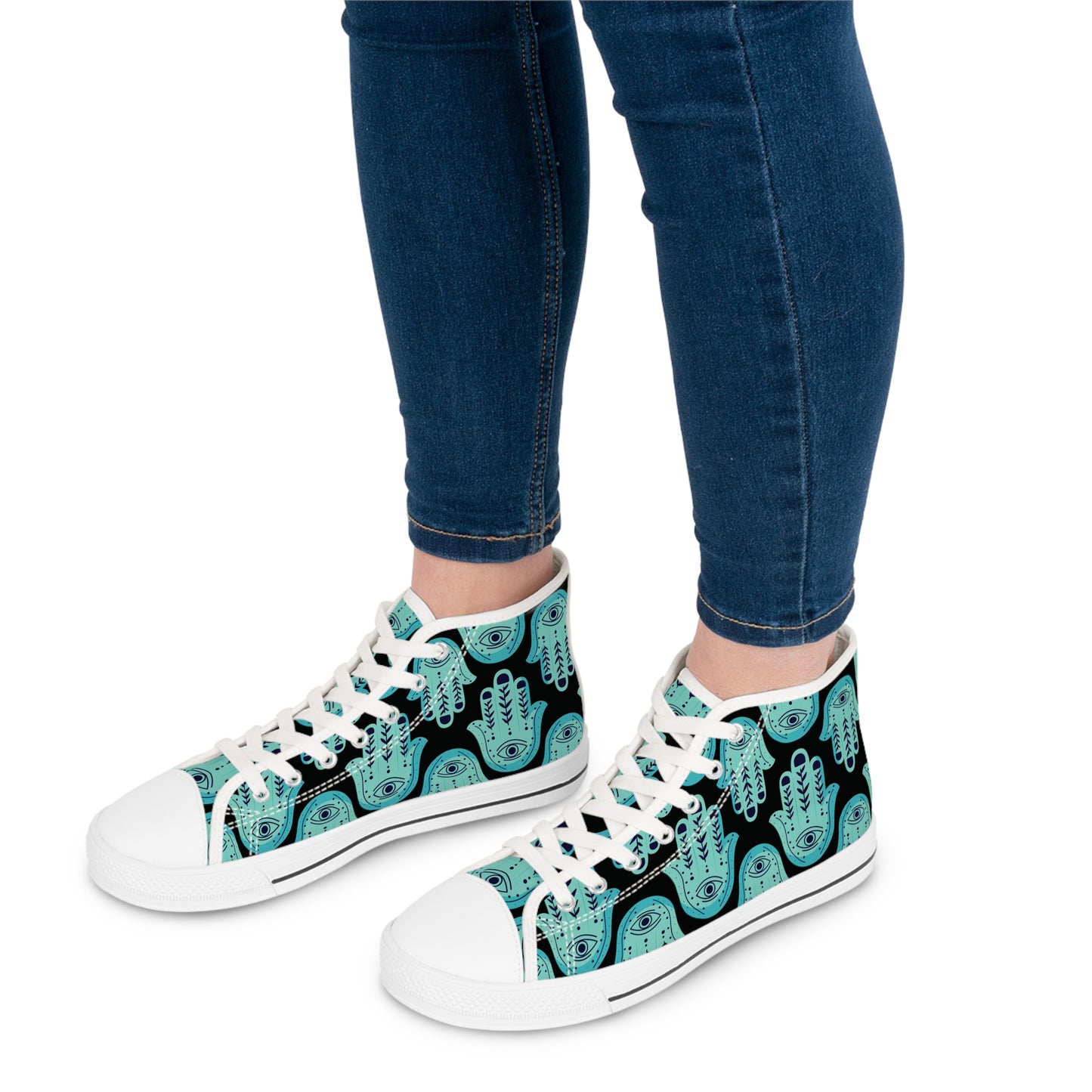 Hannah Bright Turquoise Hamsa Pattern Women's High Top Sneakers