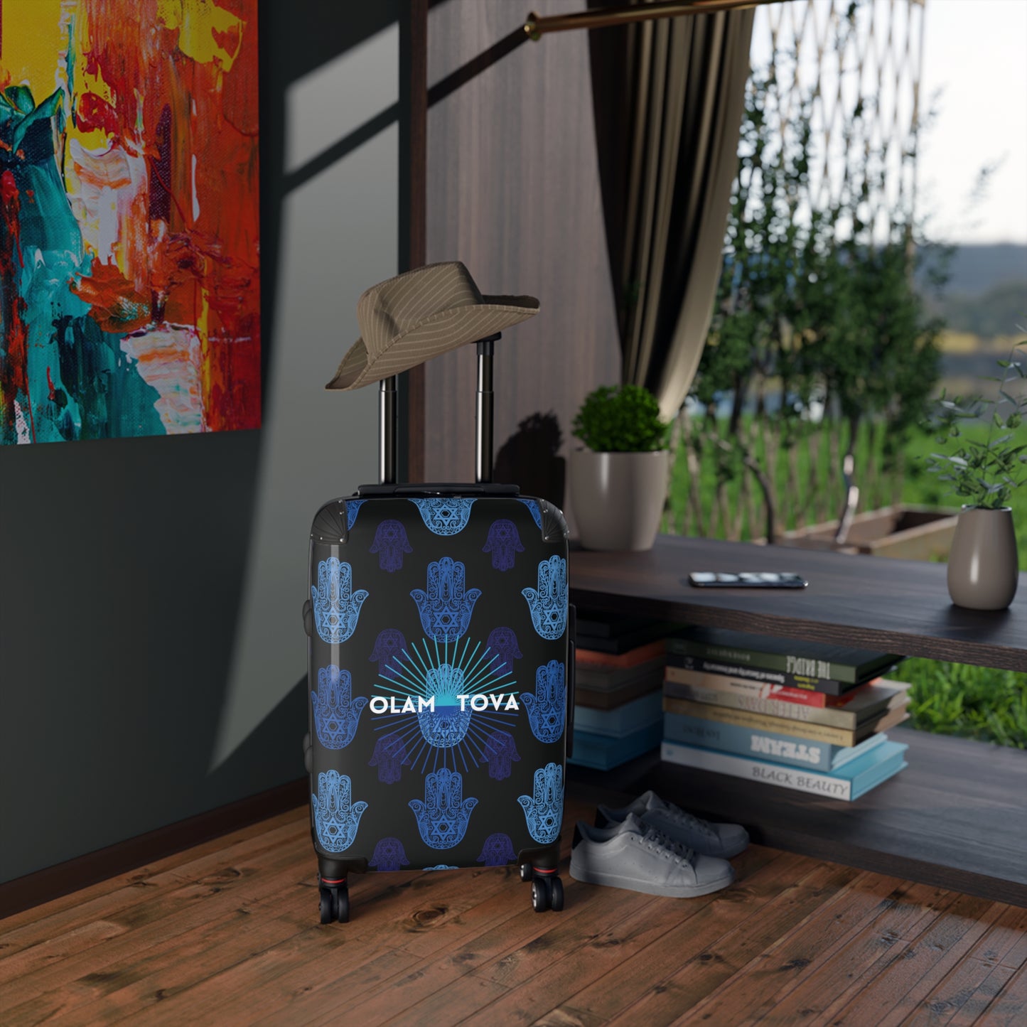 Gita Navy Blue Mix Hamsa Pattern Suitcase