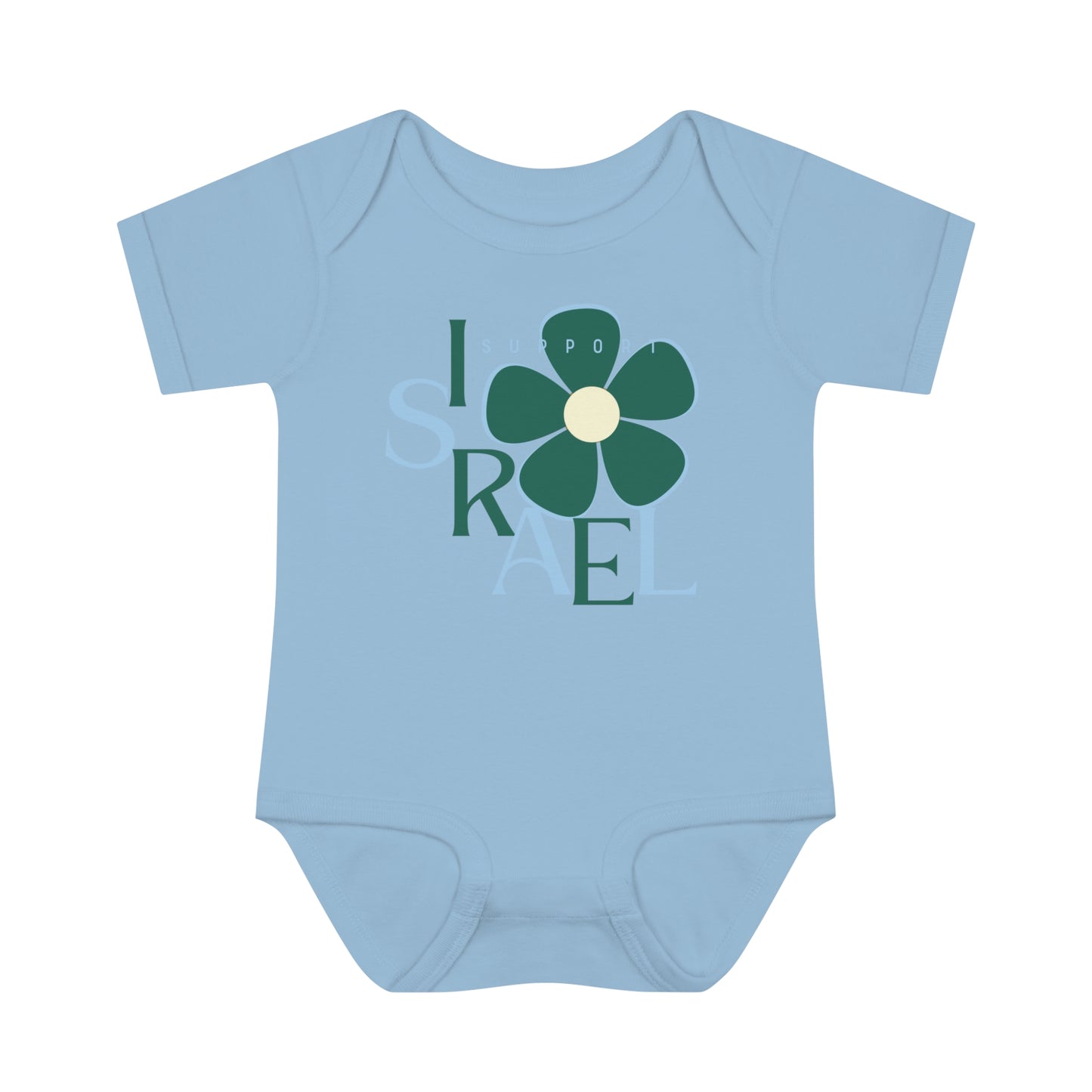 Isa Emerald & Blue Support Israel Flower Infant Baby Rib Bodysuit