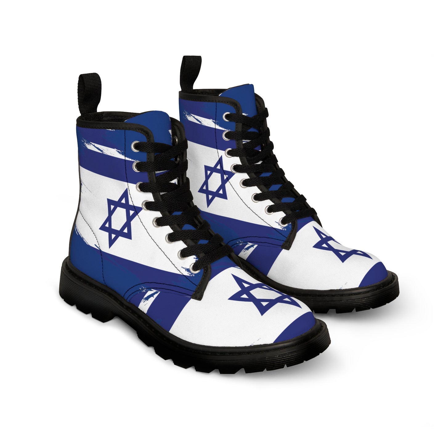 Ilay Larger Israel Flag Pattern on Blue Women's Canvas Boots