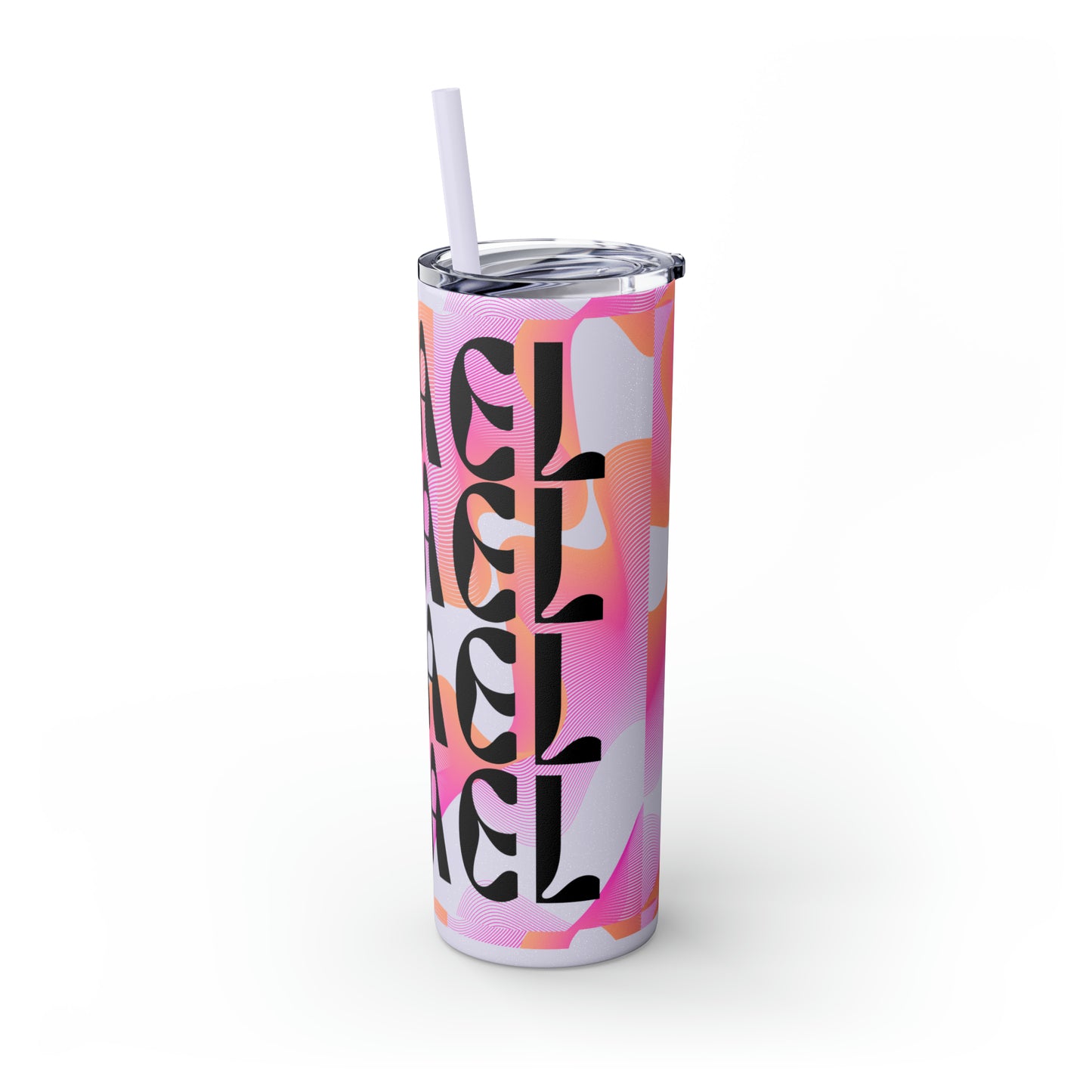 Flow & Squiggle Israel Pink & Coral Skinny Tumbler with Straw, 20oz