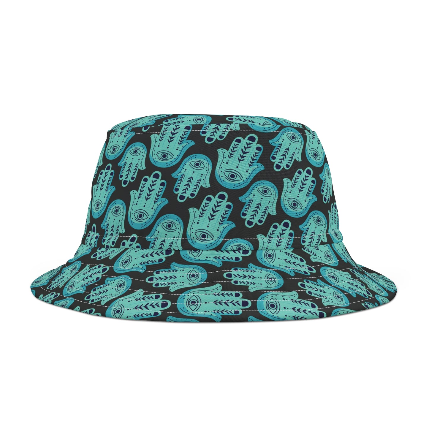 Hannah Bright Turquoise Hamsa Pattern Bucket Hat