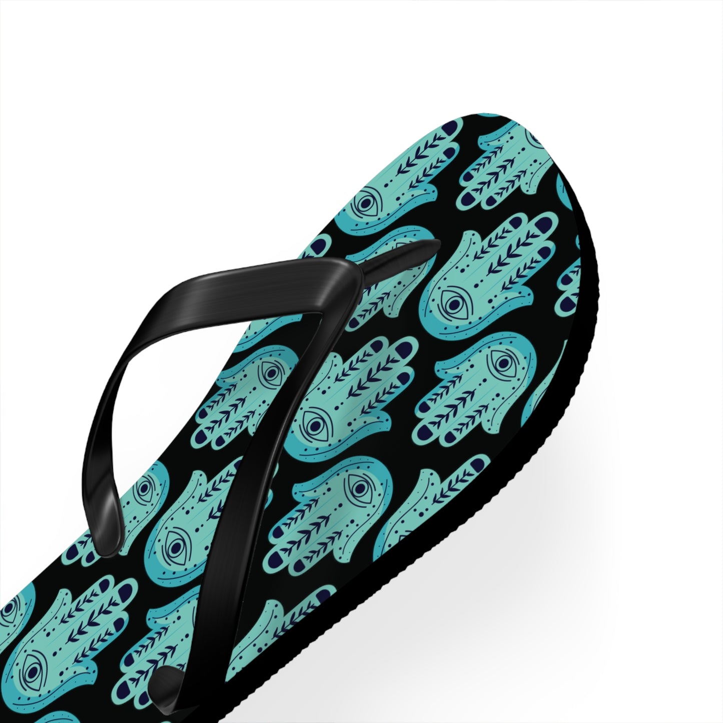 Hannah Bright Turquoise Hamsa Pattern Flip Flops