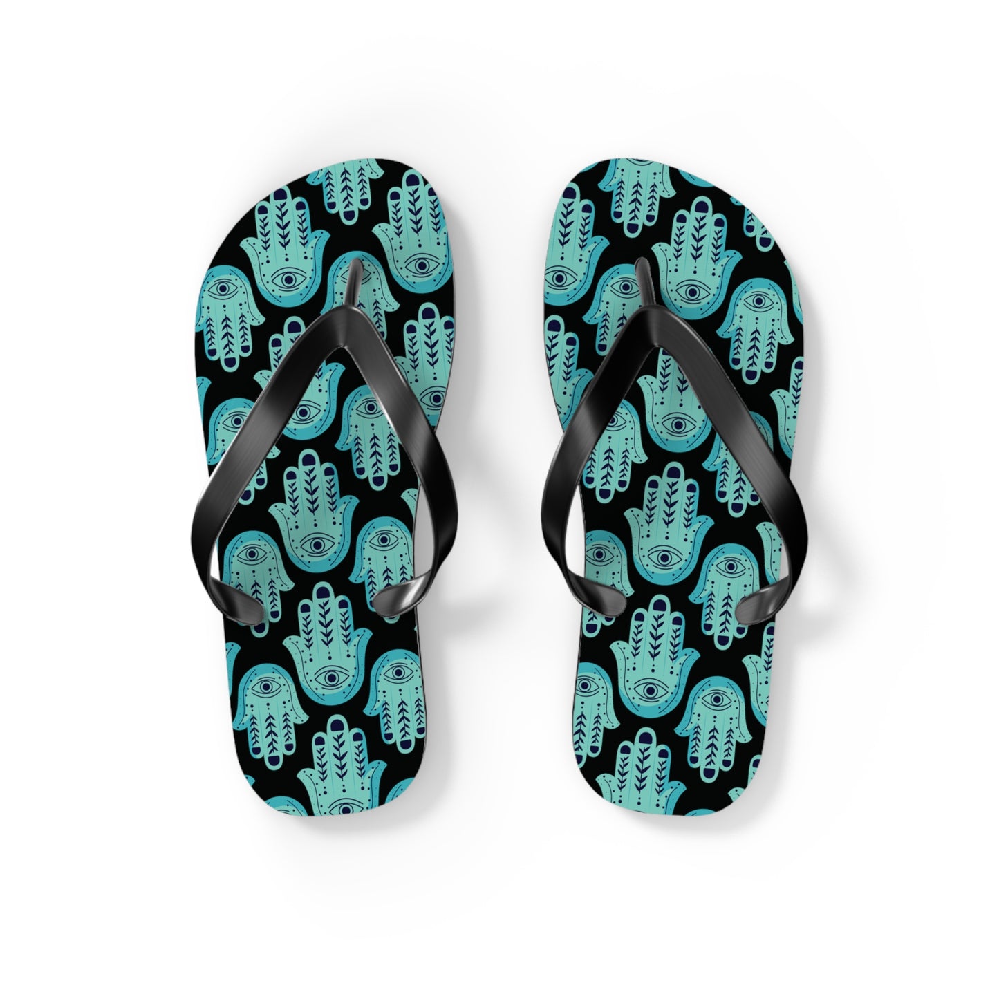 Hannah Bright Turquoise Hamsa Pattern Flip Flops