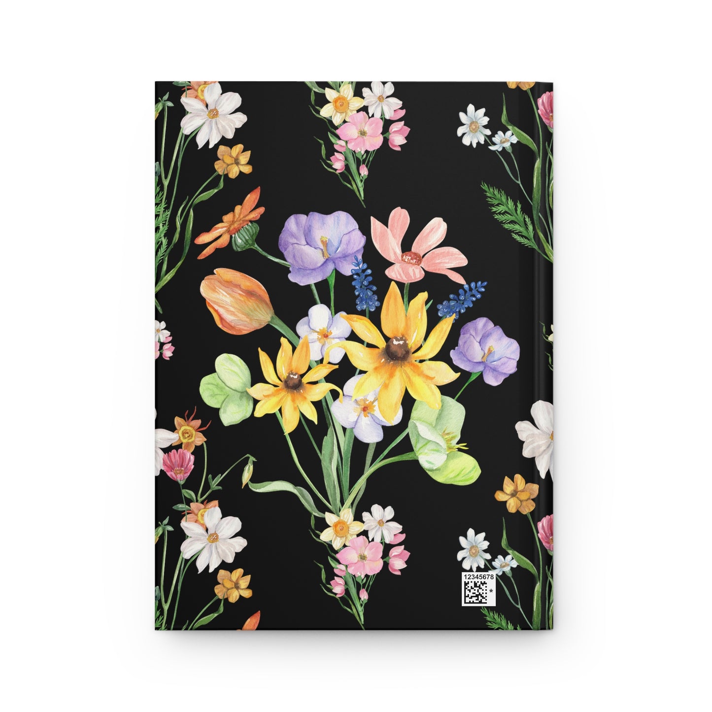 Yvonne Floral Pattern on Black Hardcover Journal Matte