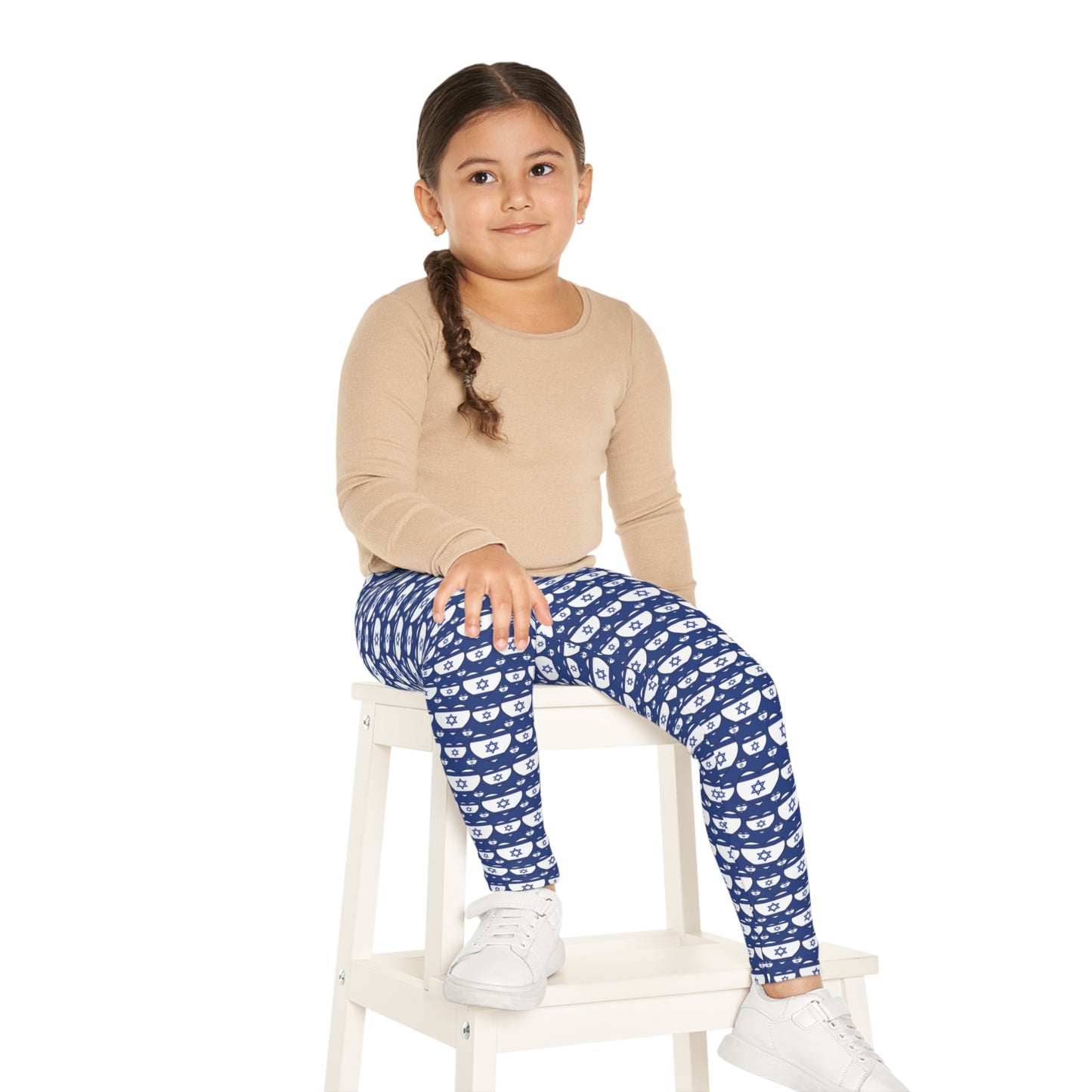 Israel Triple Heart Flag Pattern on Blue Kids Leggings