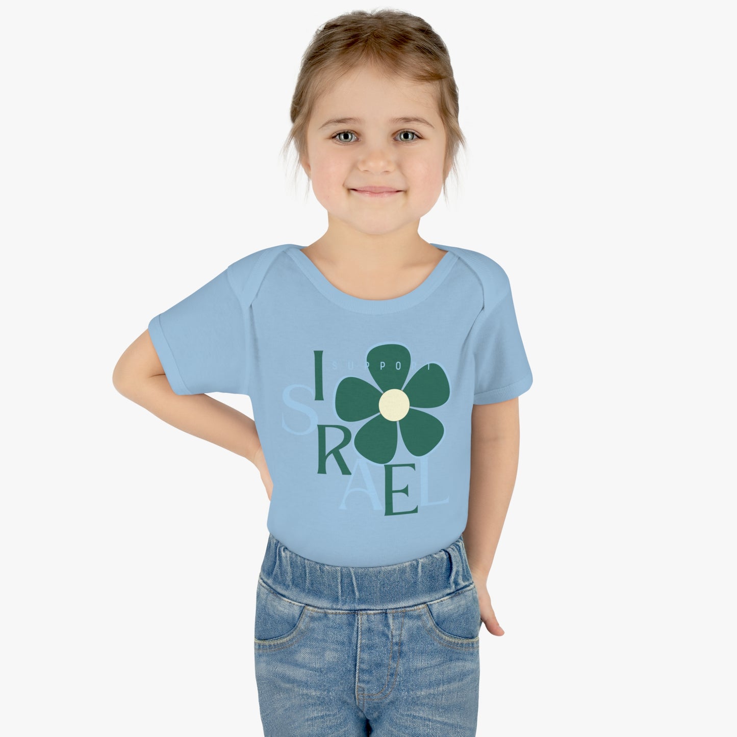 Isa Emerald & Blue Support Israel Flower Infant Baby Rib Bodysuit