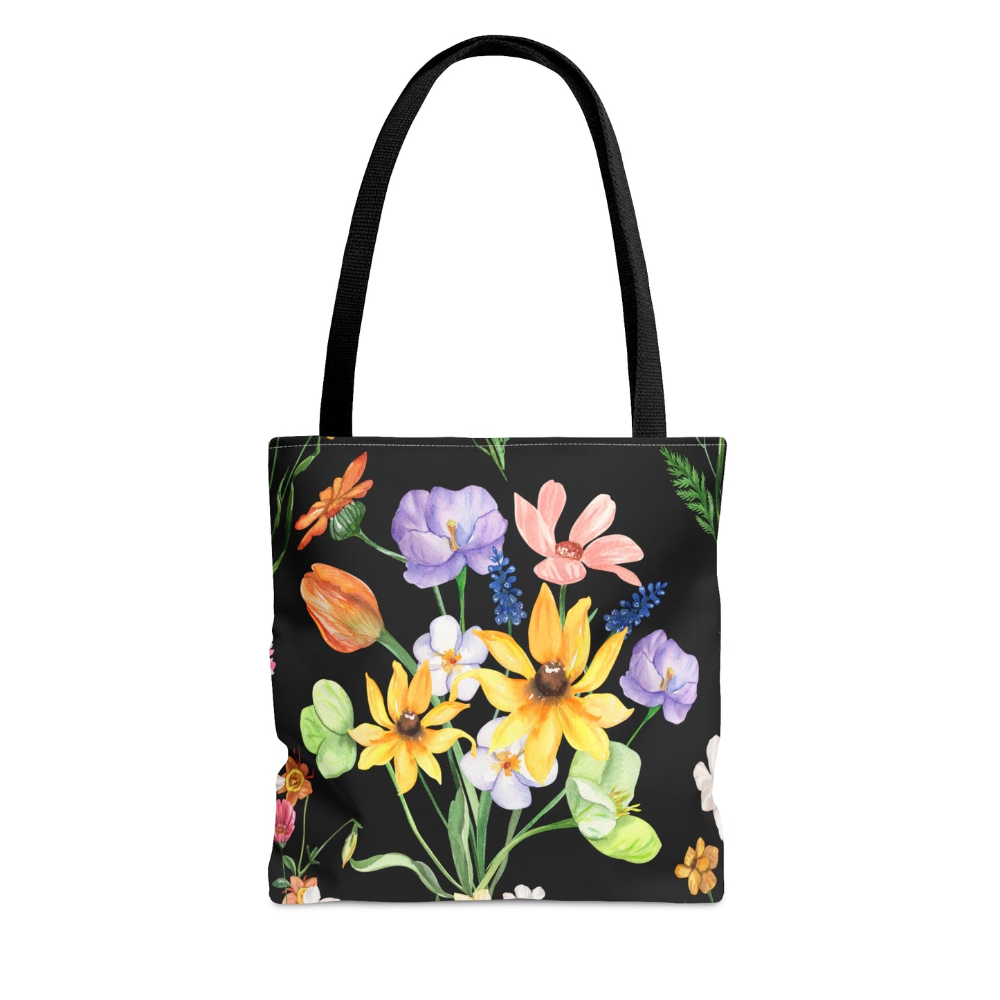 Yvonne Floral Pattern on Black Tote Bag