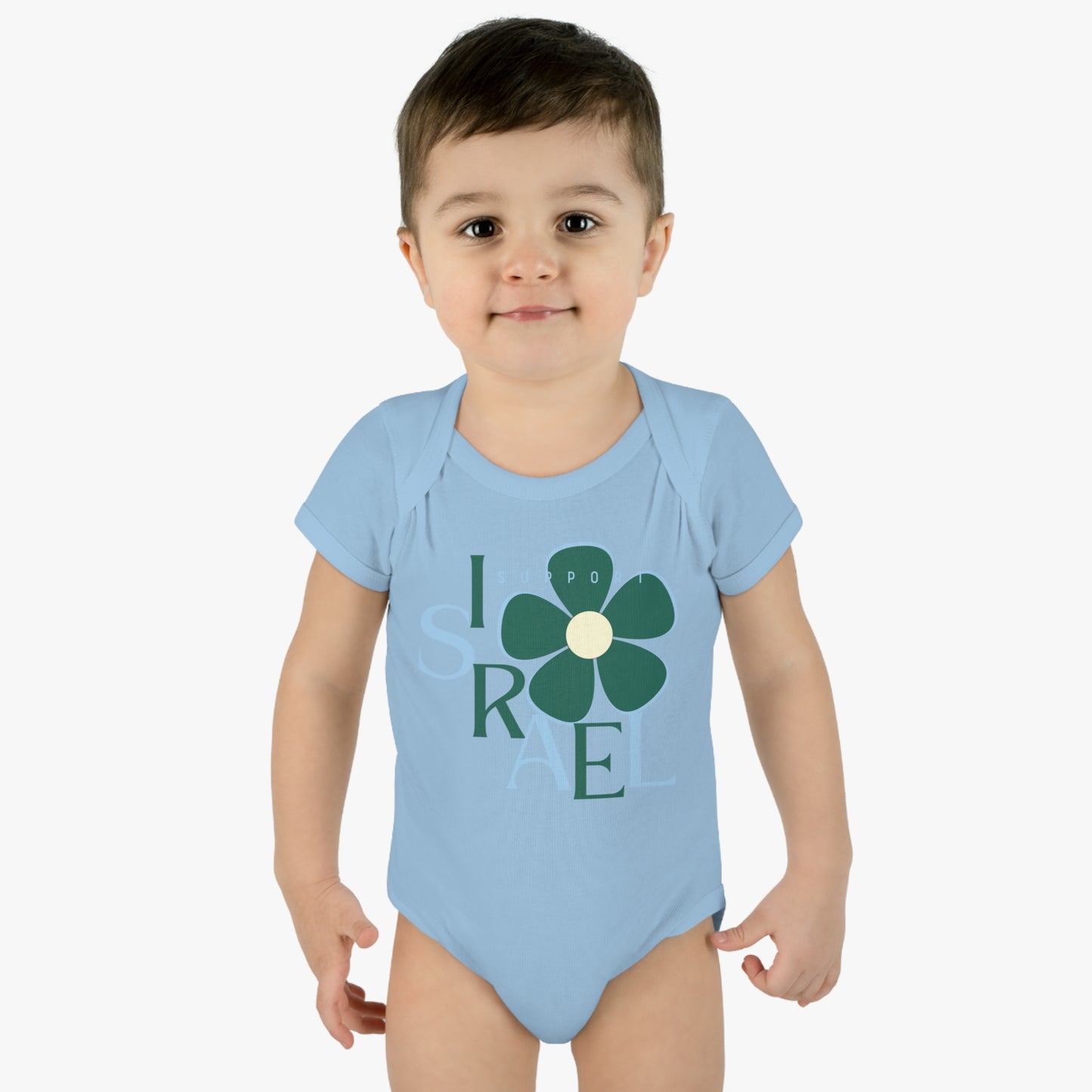 Isa Emerald & Blue Support Israel Flower Infant Baby Rib Bodysuit