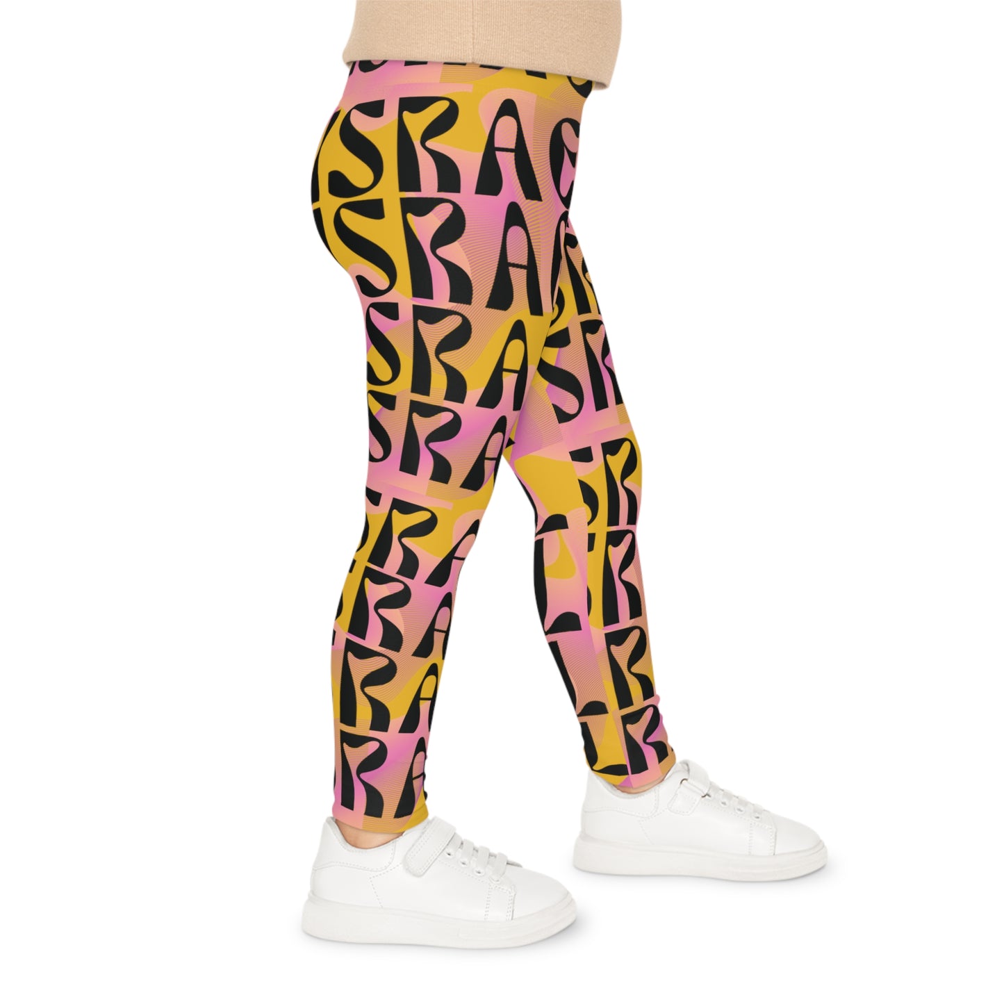 Flow & Squiggle Israel Pink & Coral on Yellow Kids Leggings