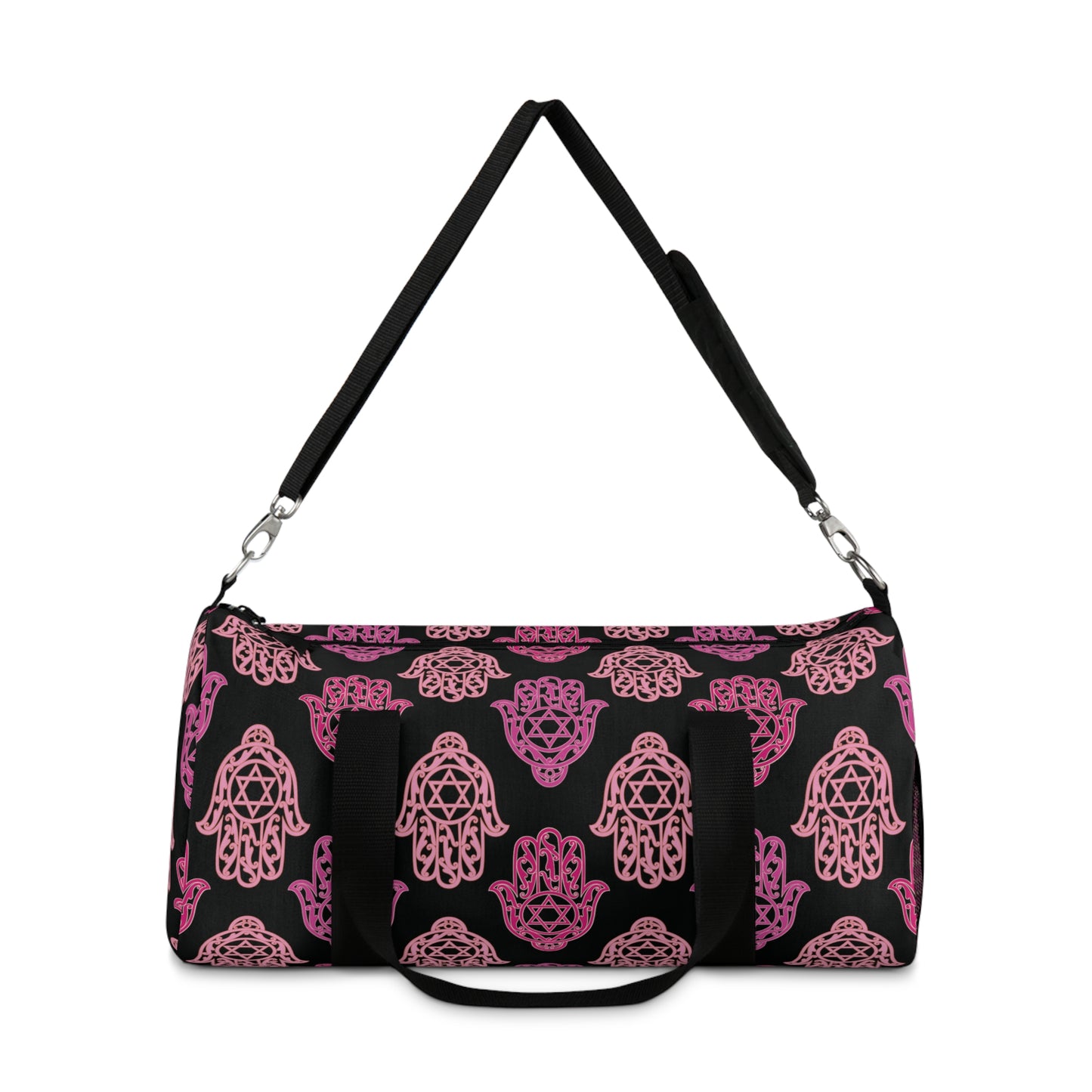 Hadar Pinks Hamsa Pattern on Black Duffel Bag