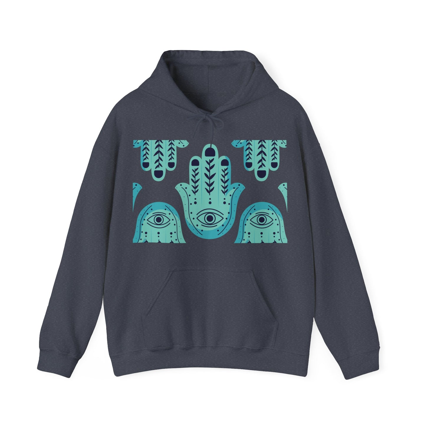 Hannah Bright Turquoise Hamsa Design Unisex Heavy Blend™ Hooded Sweatshirt