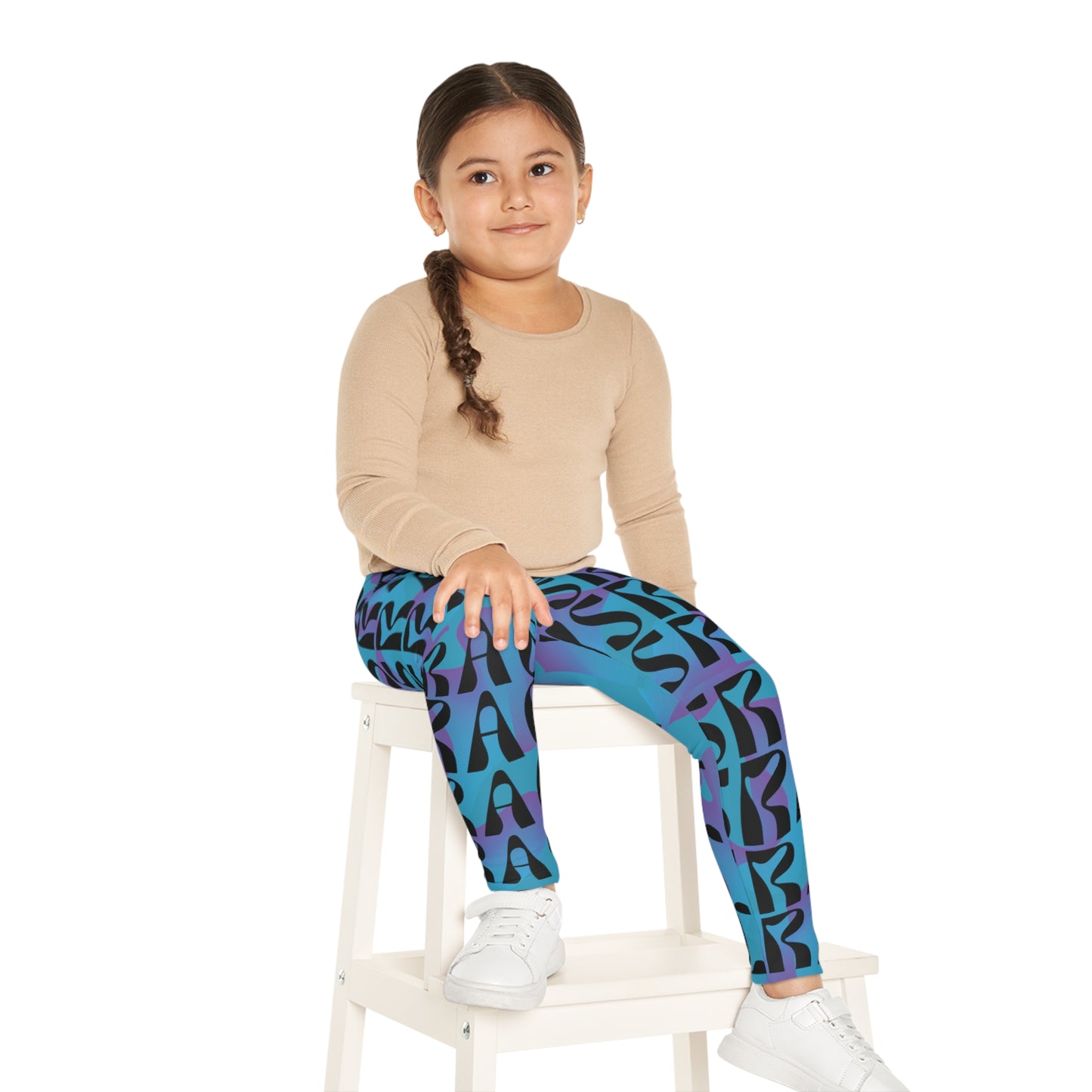 Flow & Squiggle Israel Indigo on Turquoise Kids Leggings