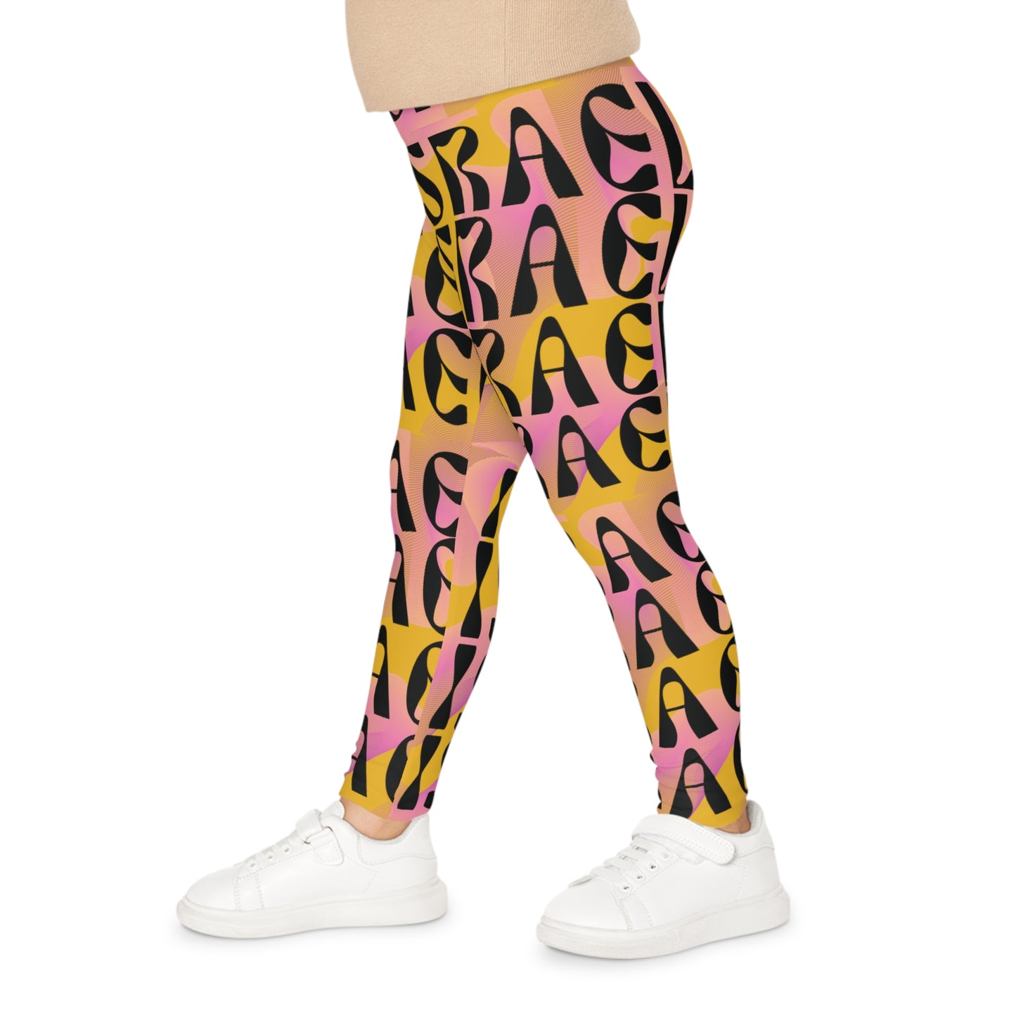 Flow & Squiggle Israel Pink & Coral on Yellow Kids Leggings