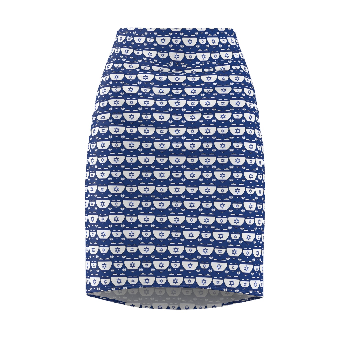 Israel Triple Heart Flag Pattern on Blue Women's Pencil Skirt