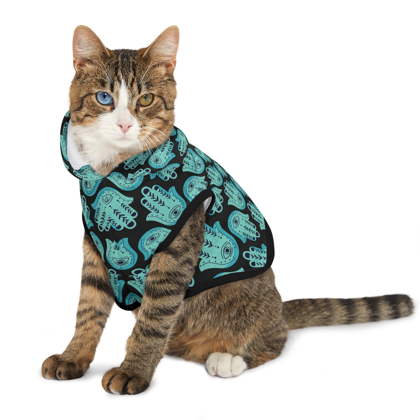 Hannah Bright Turquoise Hamsa Pattern Pet Hoodie