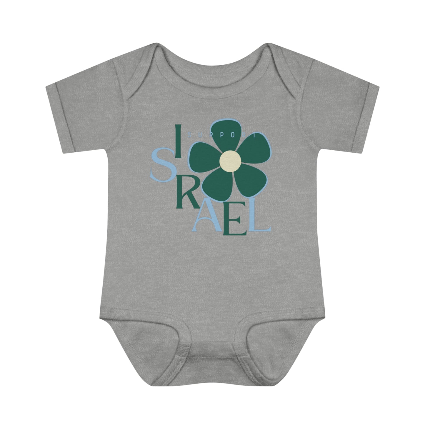 Isa Emerald & Blue Support Israel Flower Infant Baby Rib Bodysuit