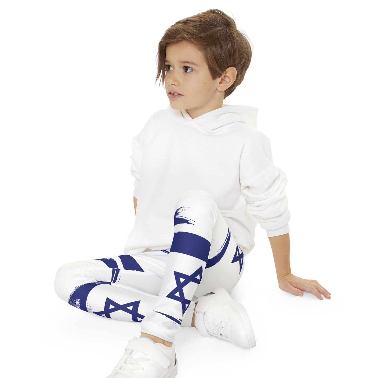 Ilay Larger Israel Flag Pattern on White Youth Full-Length Leggings