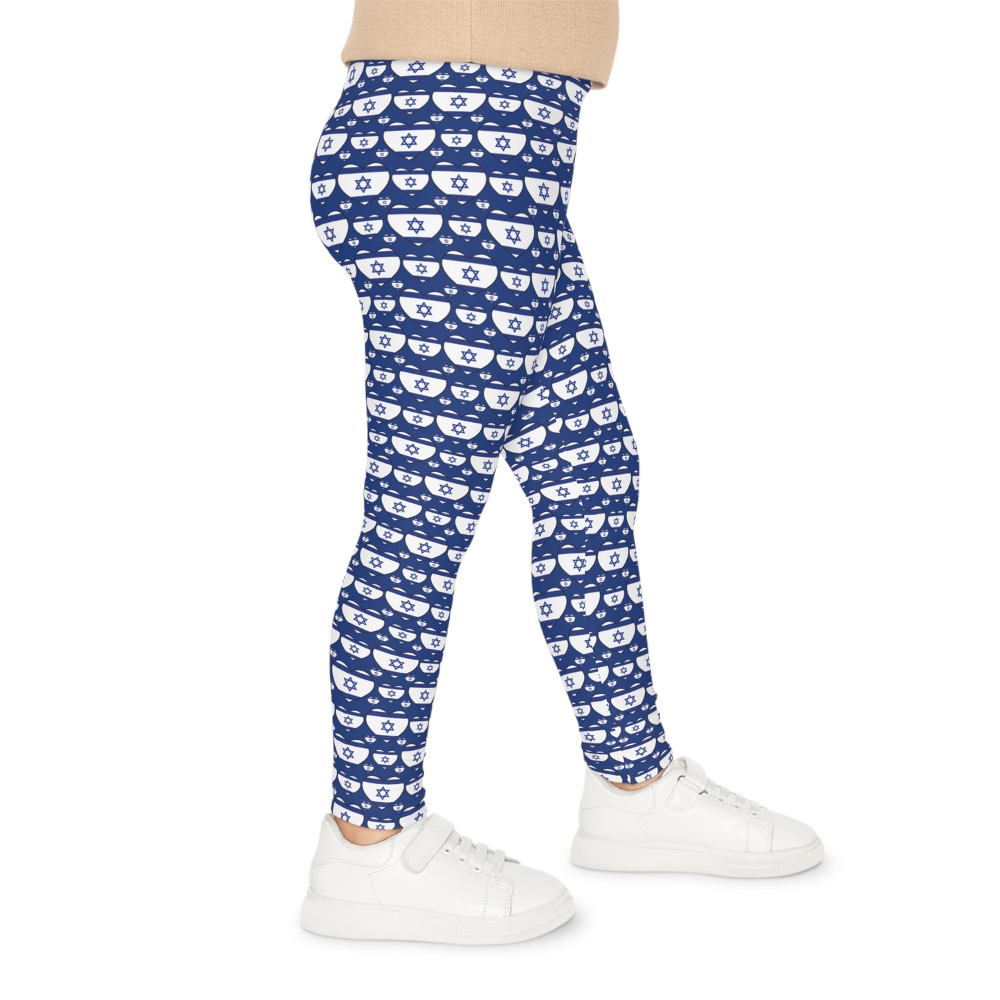 Israel Triple Heart Flag Pattern on Blue Kids Leggings