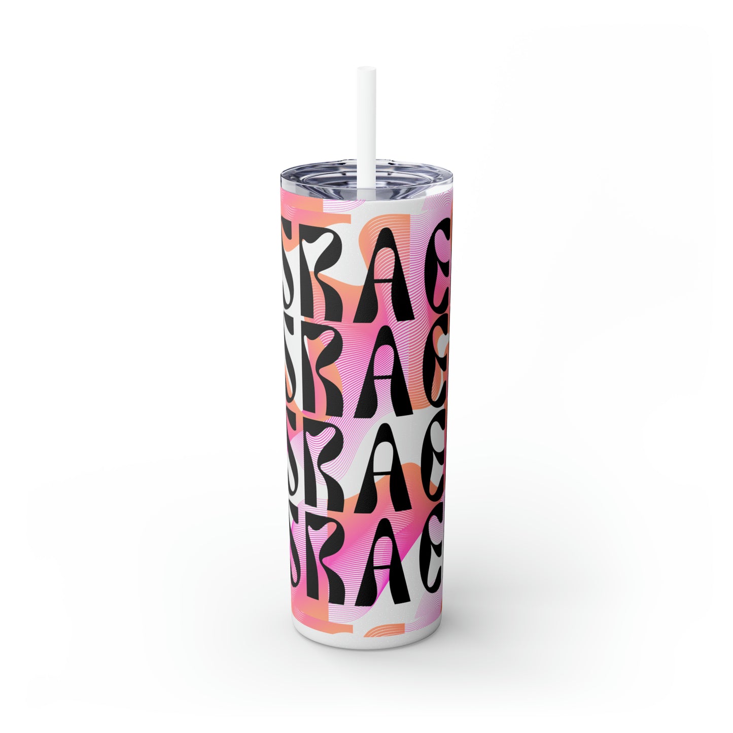 Flow & Squiggle Israel Pink & Coral Skinny Tumbler with Straw, 20oz