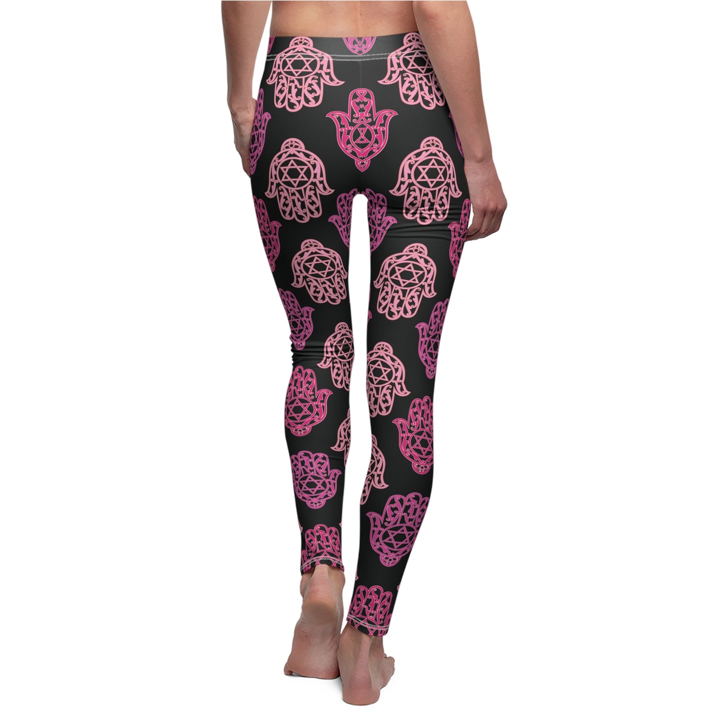 Hadar Pinks Hamsa Pattern on Black Women's Cut & Sew Casual Leggings