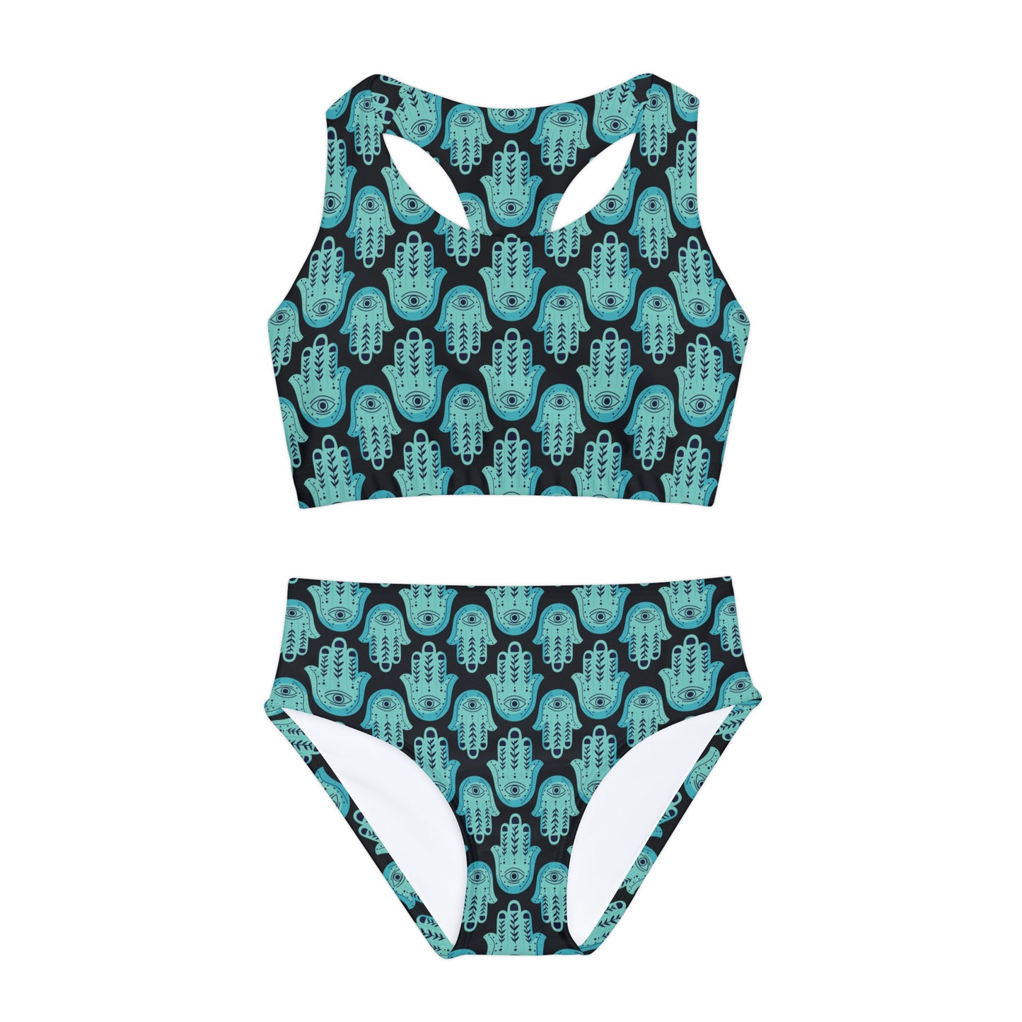 Hannah Bright Turquoise Hamsa Pattern Girls Two Piece Swimsuit