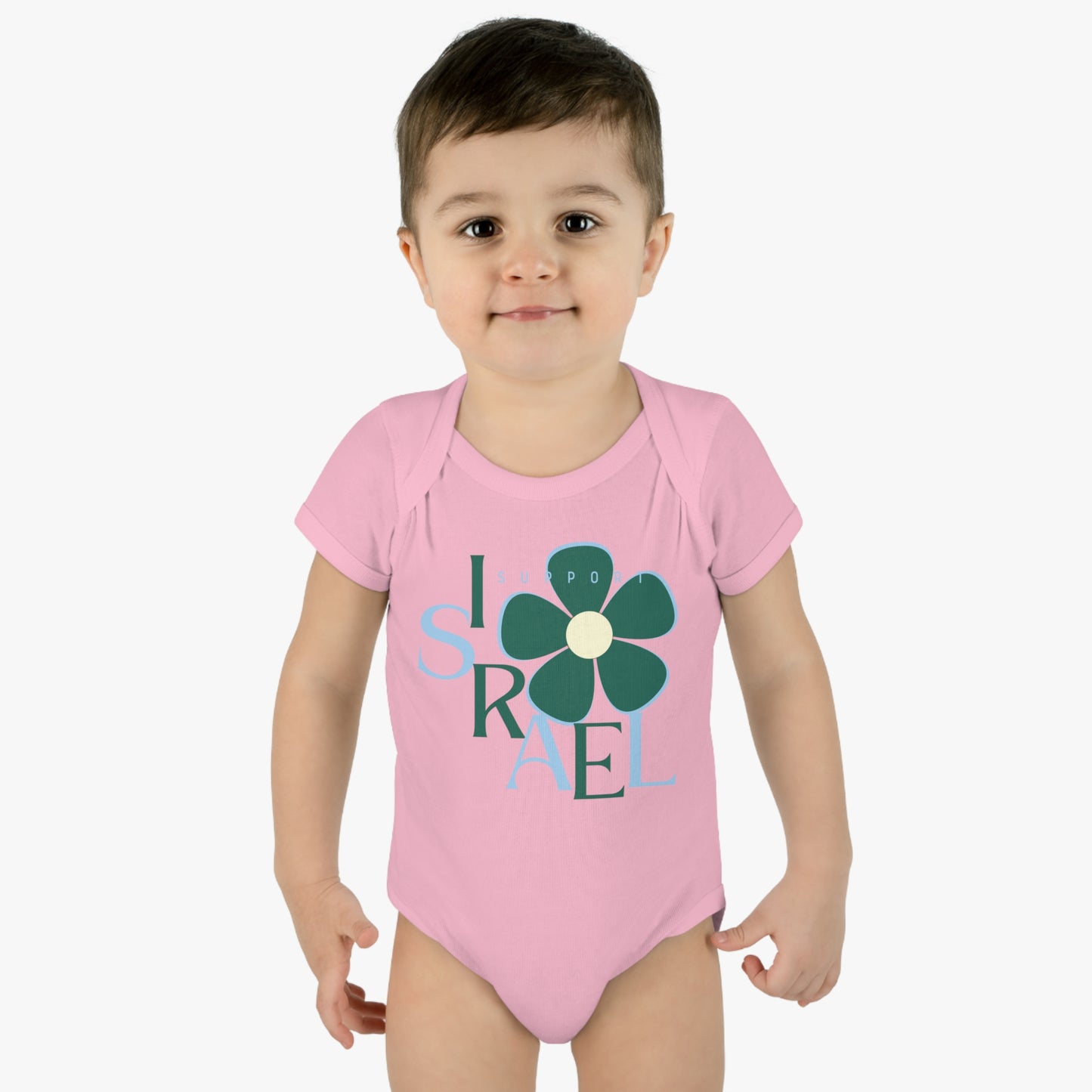 Isa Emerald & Blue Support Israel Flower Infant Baby Rib Bodysuit