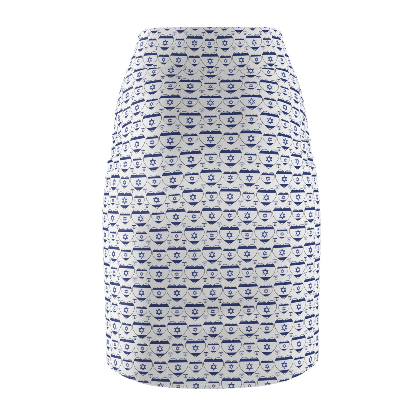 Israel Triple Heart Flag Pattern on White Women's Pencil Skirt