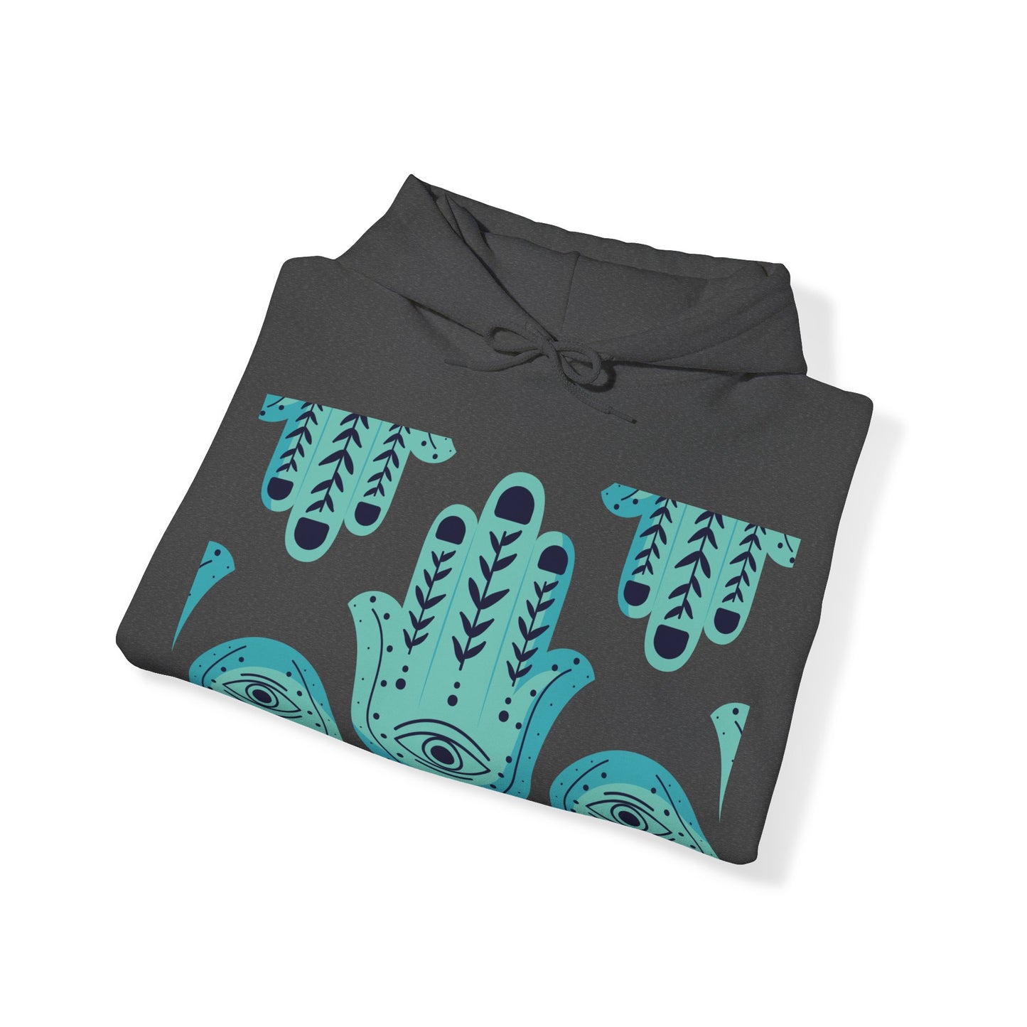 Hannah Bright Turquoise Hamsa Design Unisex Heavy Blend™ Hooded Sweatshirt