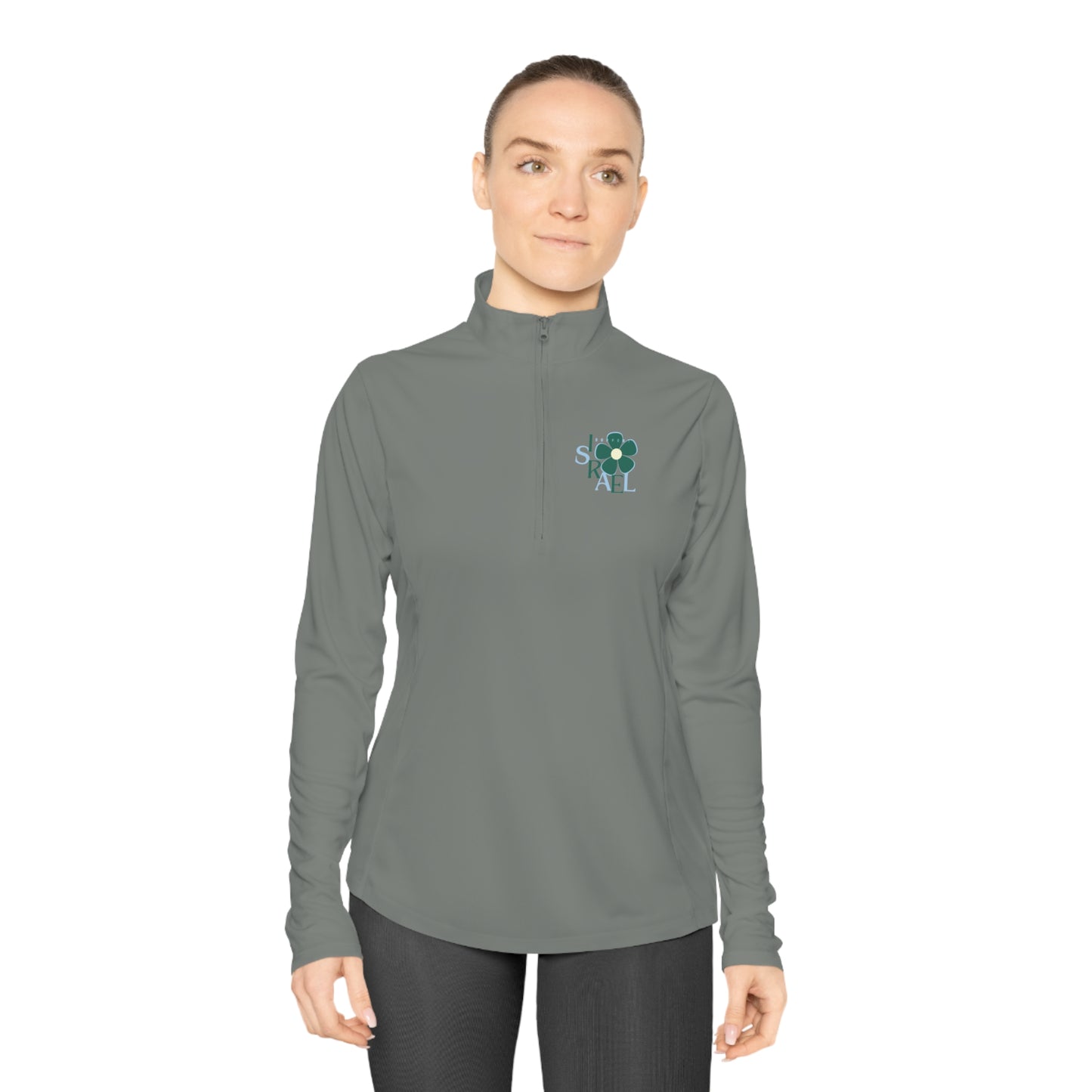 Isa Emerald & Blue Support Israel Flower Ladies Quarter-Zip Pullover