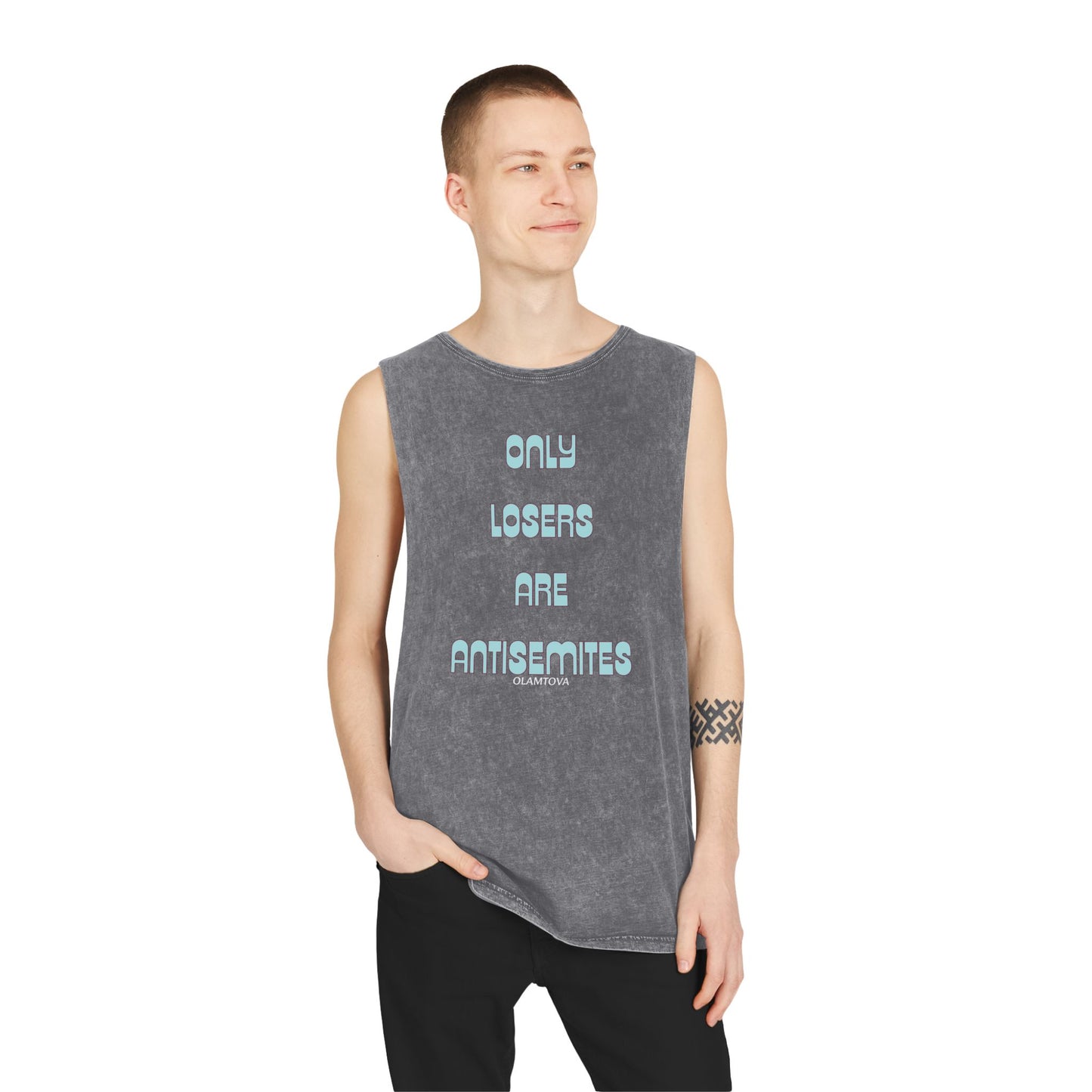 Only Losers Are Antisemites Blue Retro Unisex Stonewash Tank Top