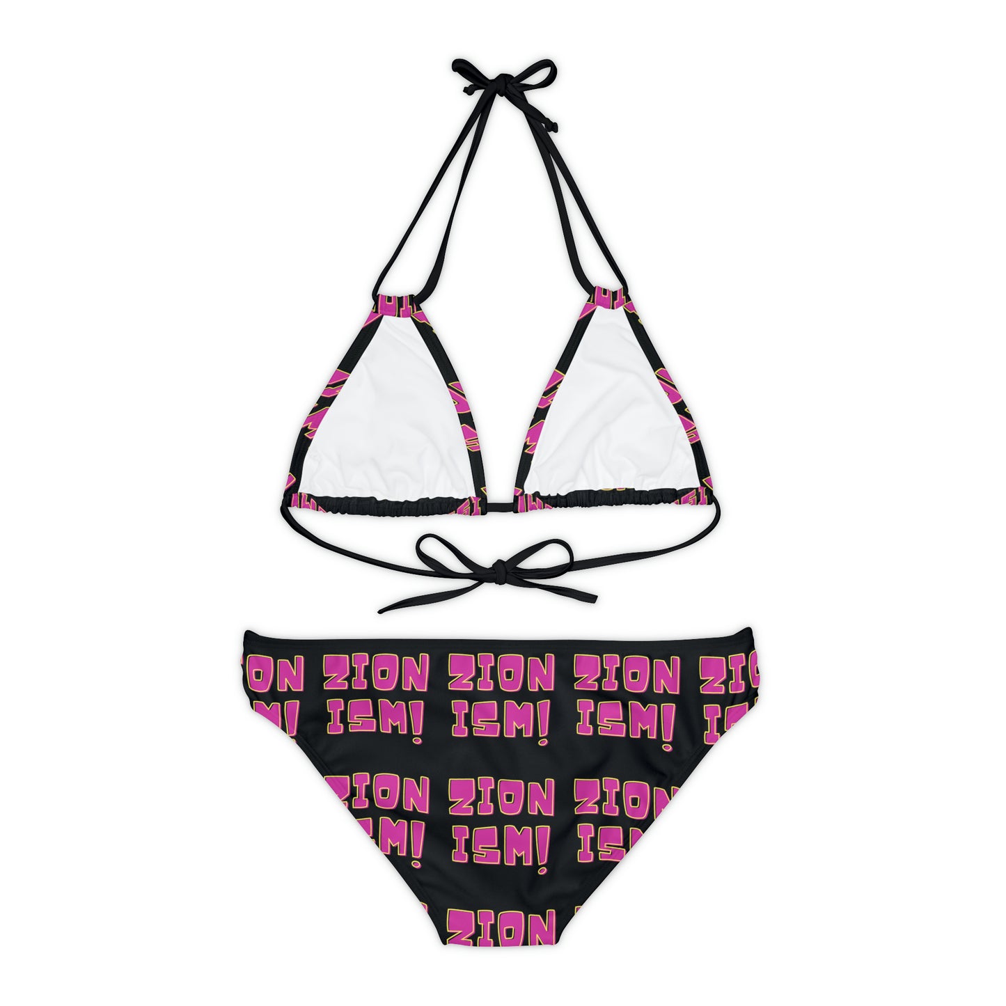 ZION Pink on Black Strappy Bikini Set