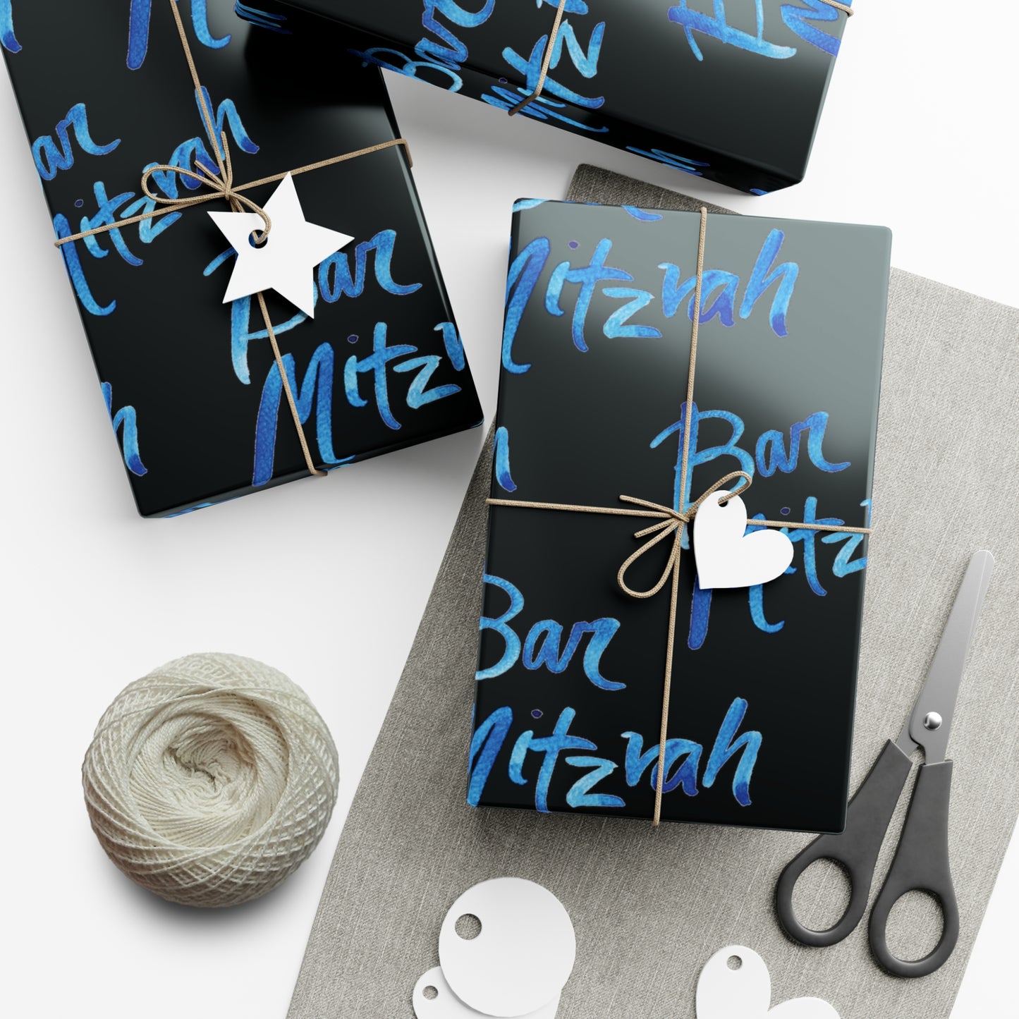 Ben Bright Blue Bar Mitzvah on Black Gift Wrap Papers