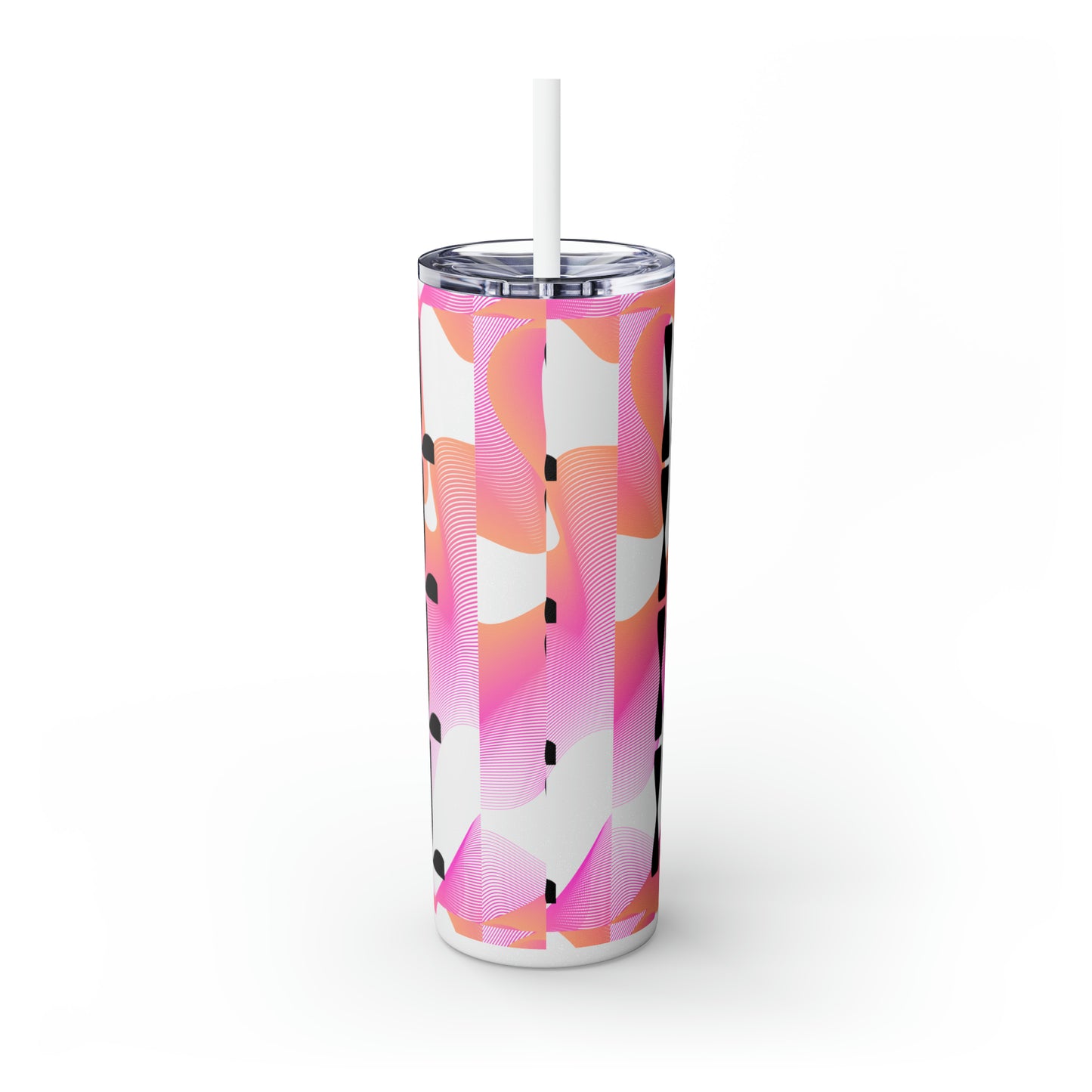 Flow & Squiggle Israel Pink & Coral Skinny Tumbler with Straw, 20oz