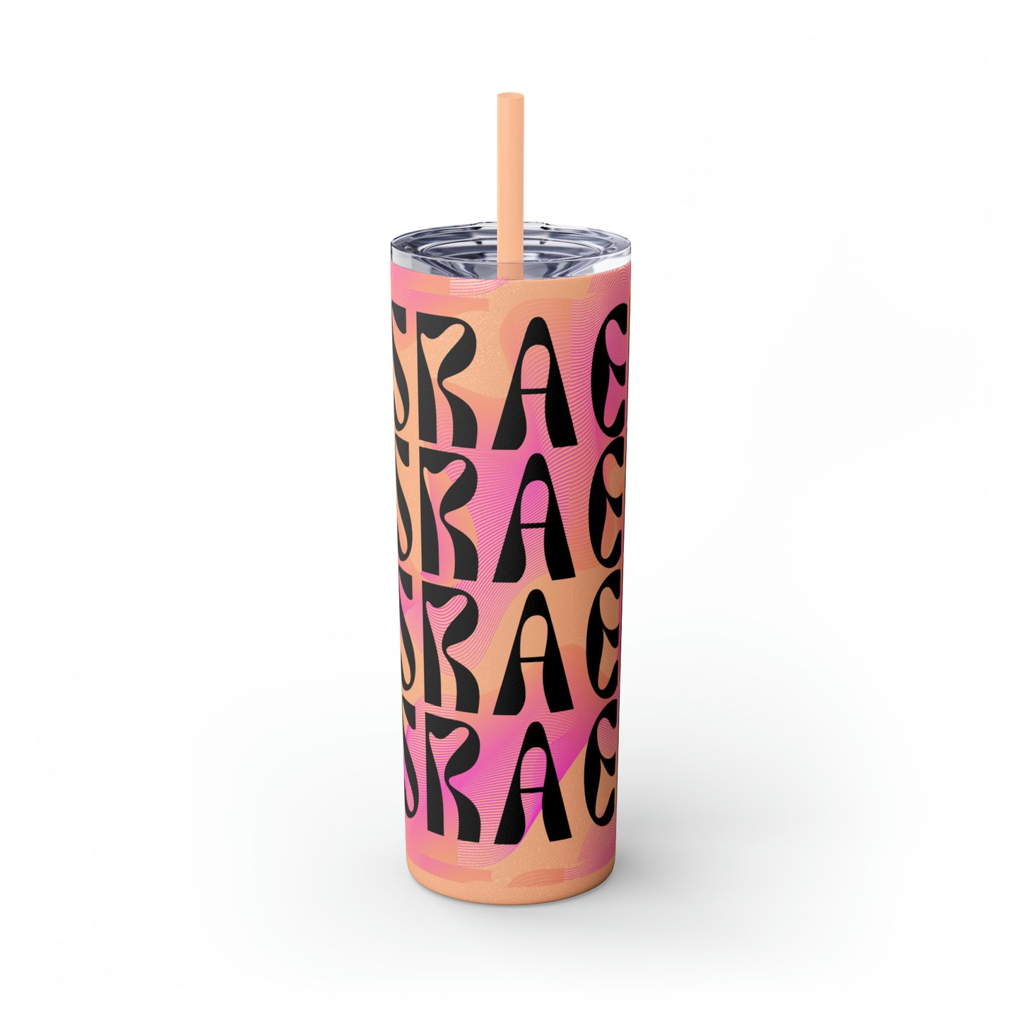 Flow & Squiggle Israel Pink & Coral Skinny Tumbler with Straw, 20oz