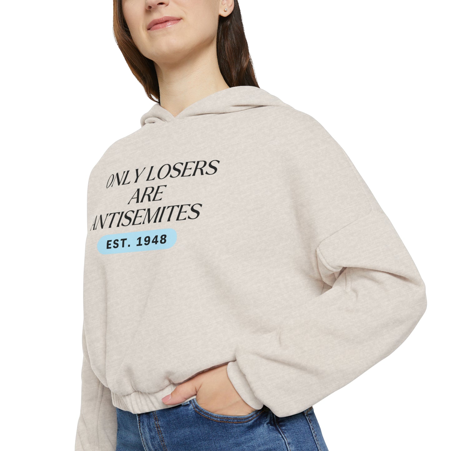 Only Losers Are Antisemites 1948 Blue Women's Cinched Bottom Hoodie