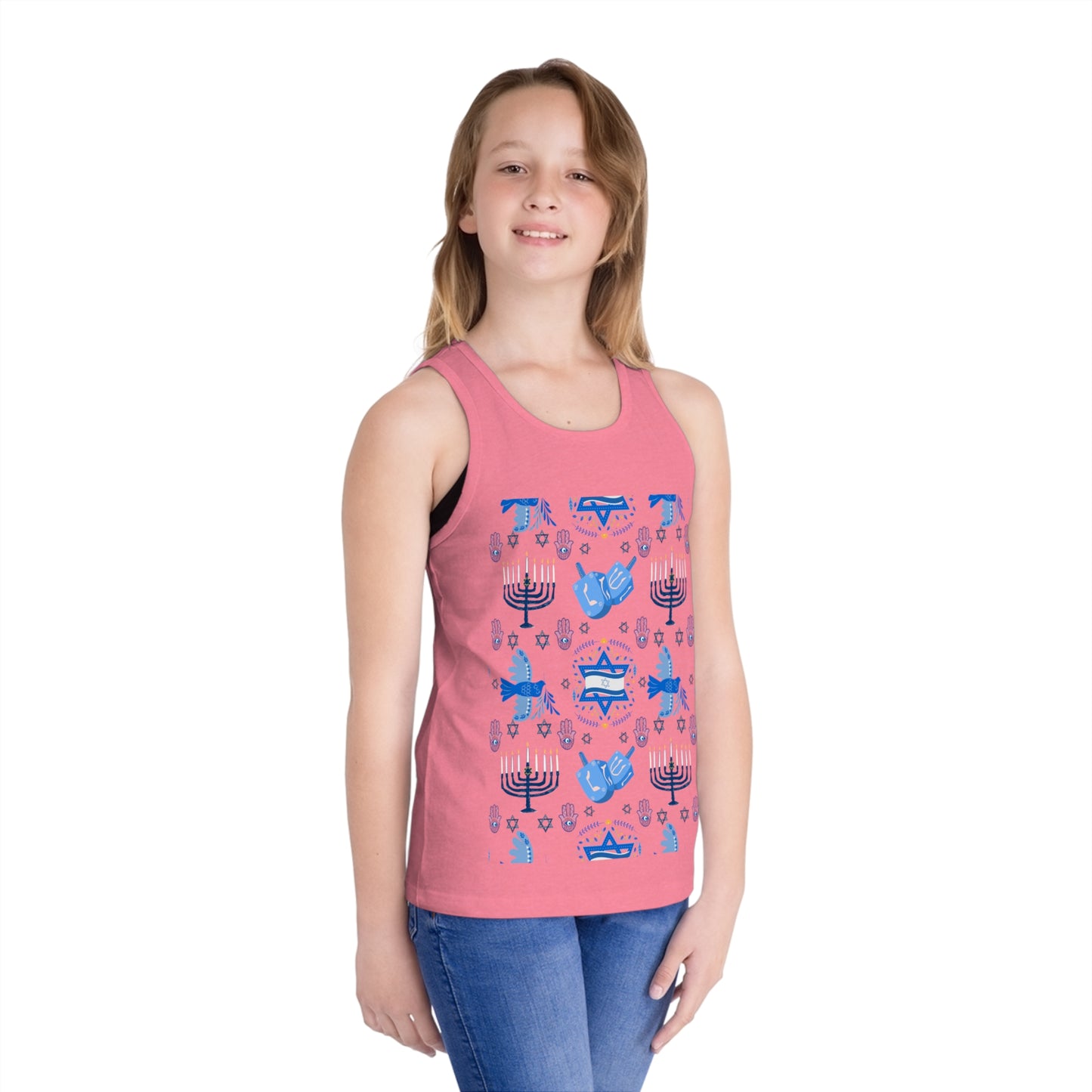 Jewish Mix Chanukah Pattern Kid's Jersey Tank Top