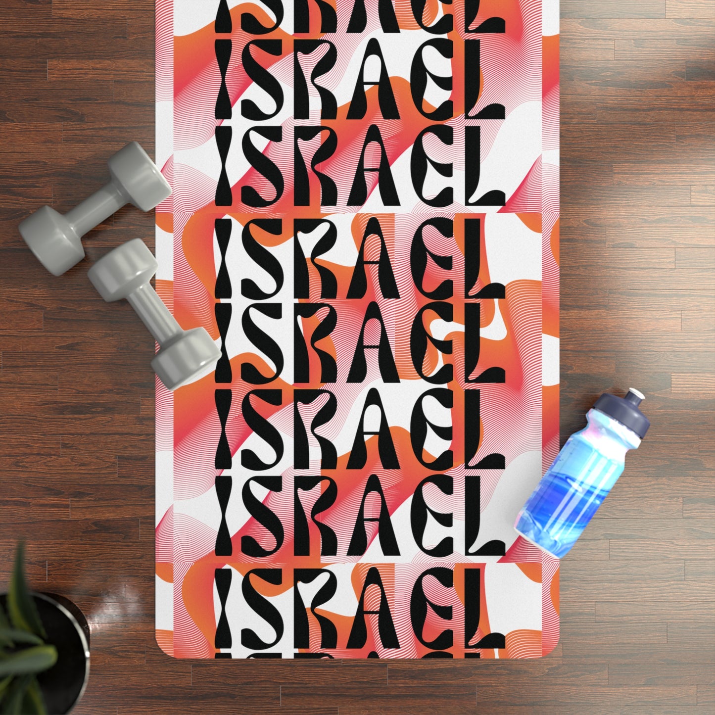 Flow & Squiggle Israel Orange on White Rubber Yoga Mat