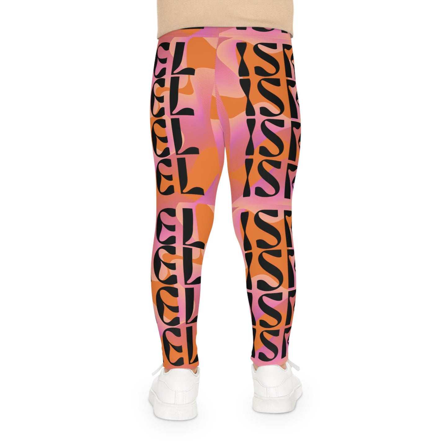 Flow & Squiggle Israel Pink & Coral on Orange Kids Leggings