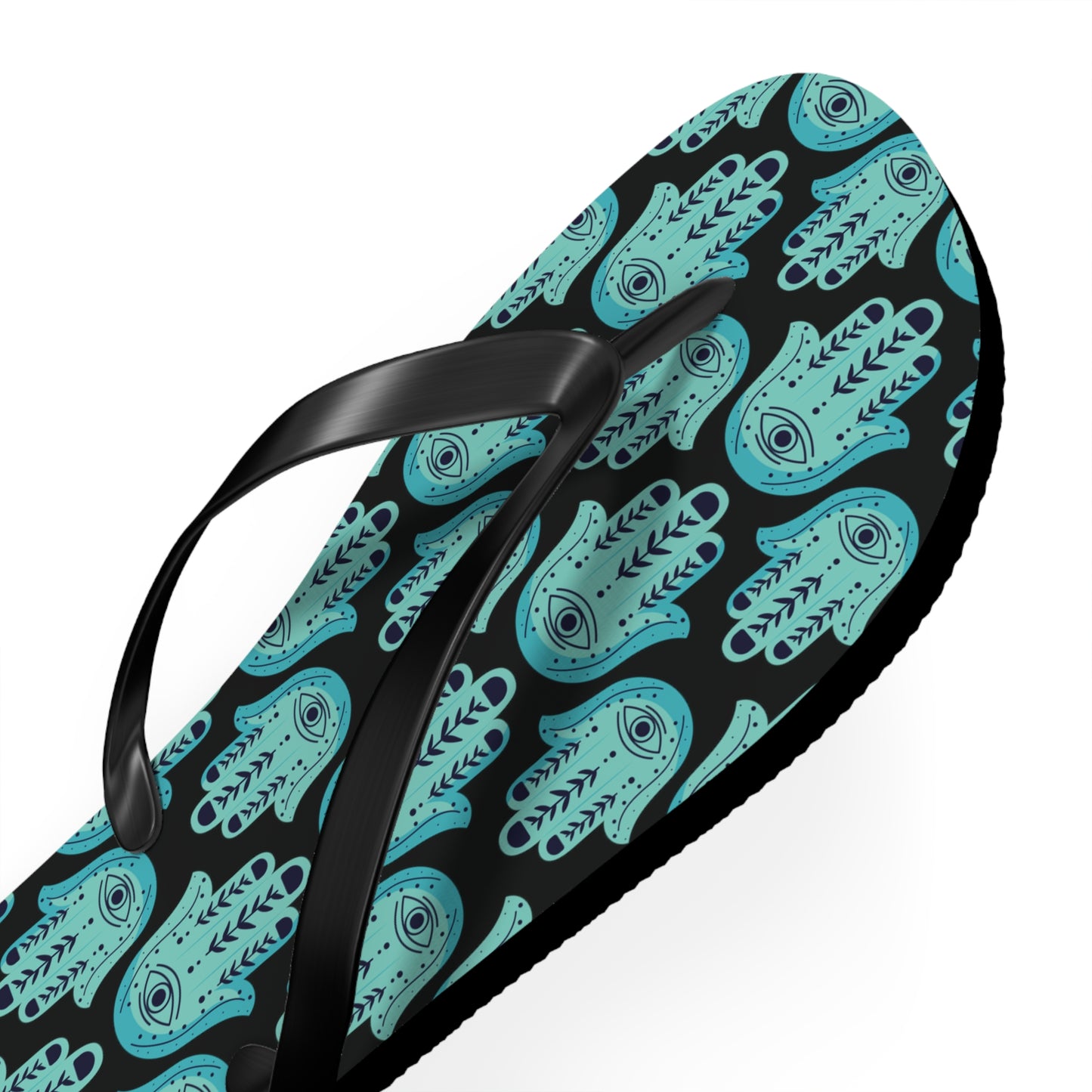 Hannah Bright Turquoise Hamsa Pattern Flip Flops